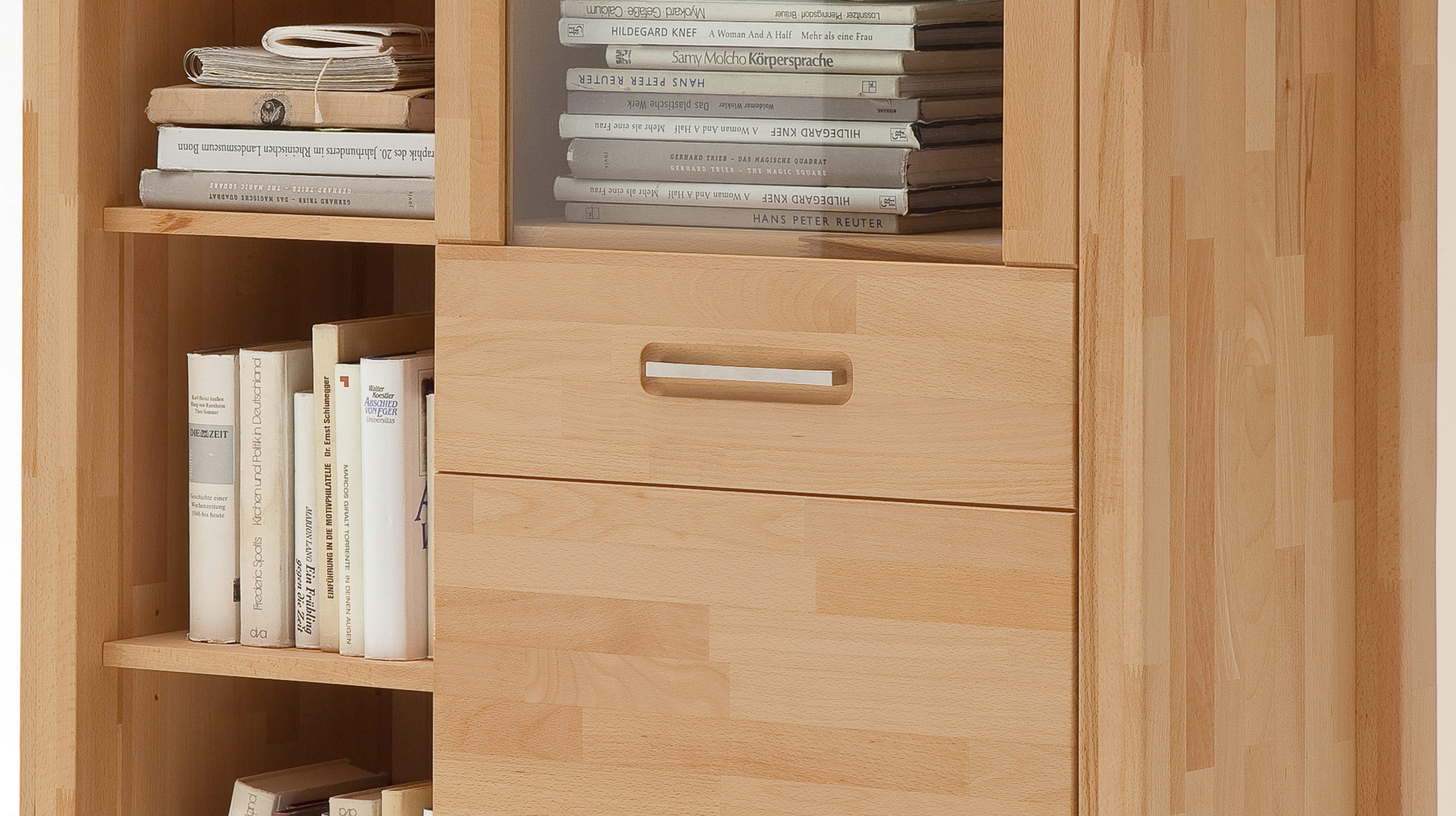 Highboard mit 1 Glastür Kernbuche massiv geölt 98 cm - FENJA