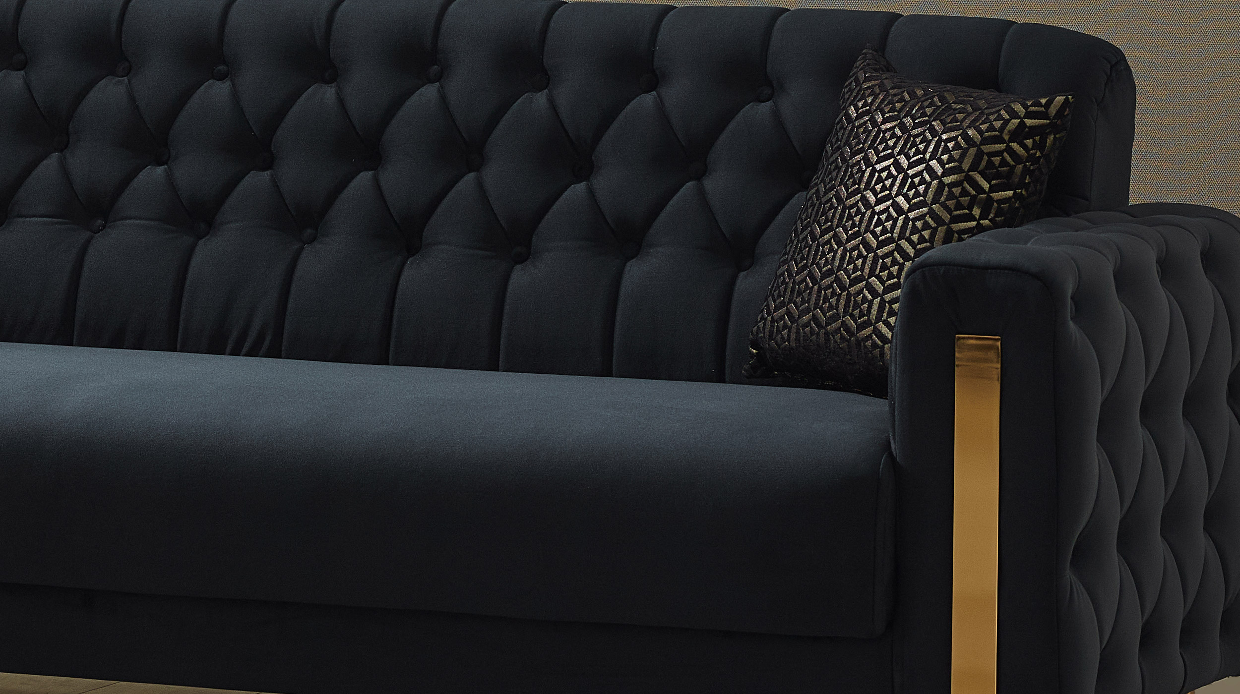 Einzelsofa mit Bettkasten 3-Sitzer schwarz - gold 235 cm - CRYSTAL