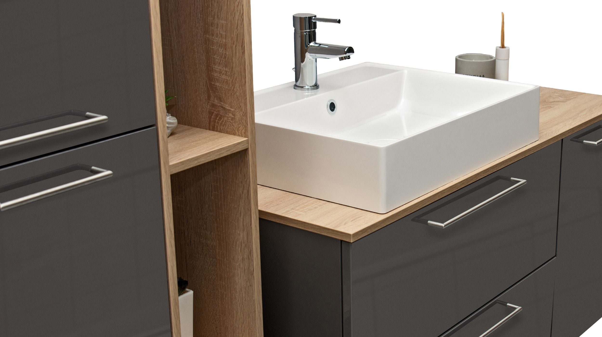 Badmöbel-Set grau hochglanz - 3 Teile - Waschtisch 120 cm - FRANKA