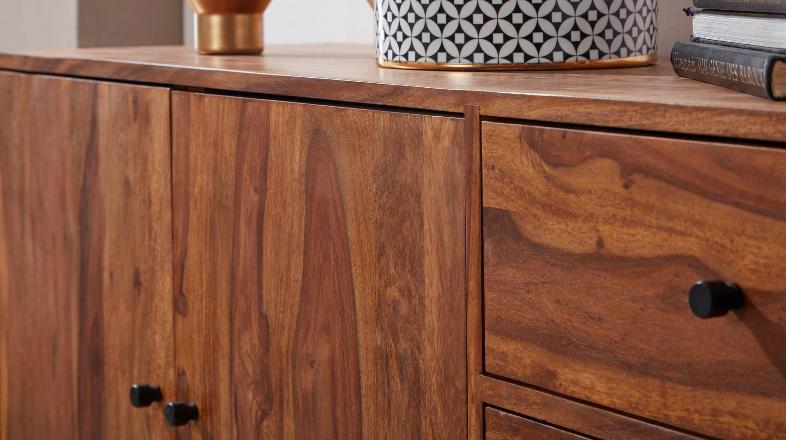 Sideboard 3 Schubladen Sheesham massiv 145 cm - BJARKA