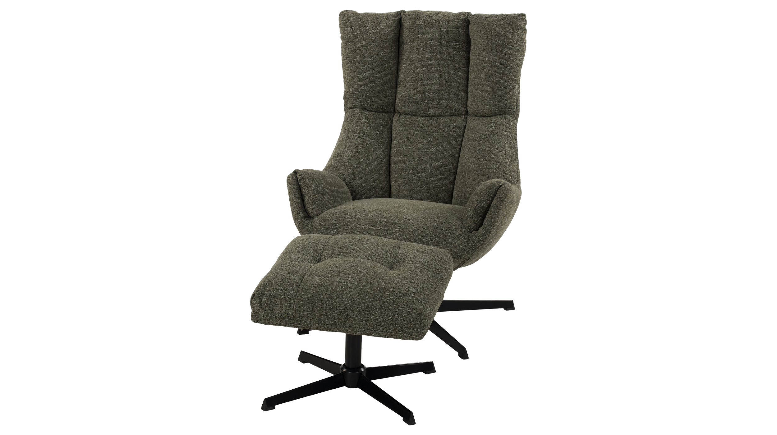 Relaxsessel mit Hocker grün Webstoff - drehbar - PRUNA