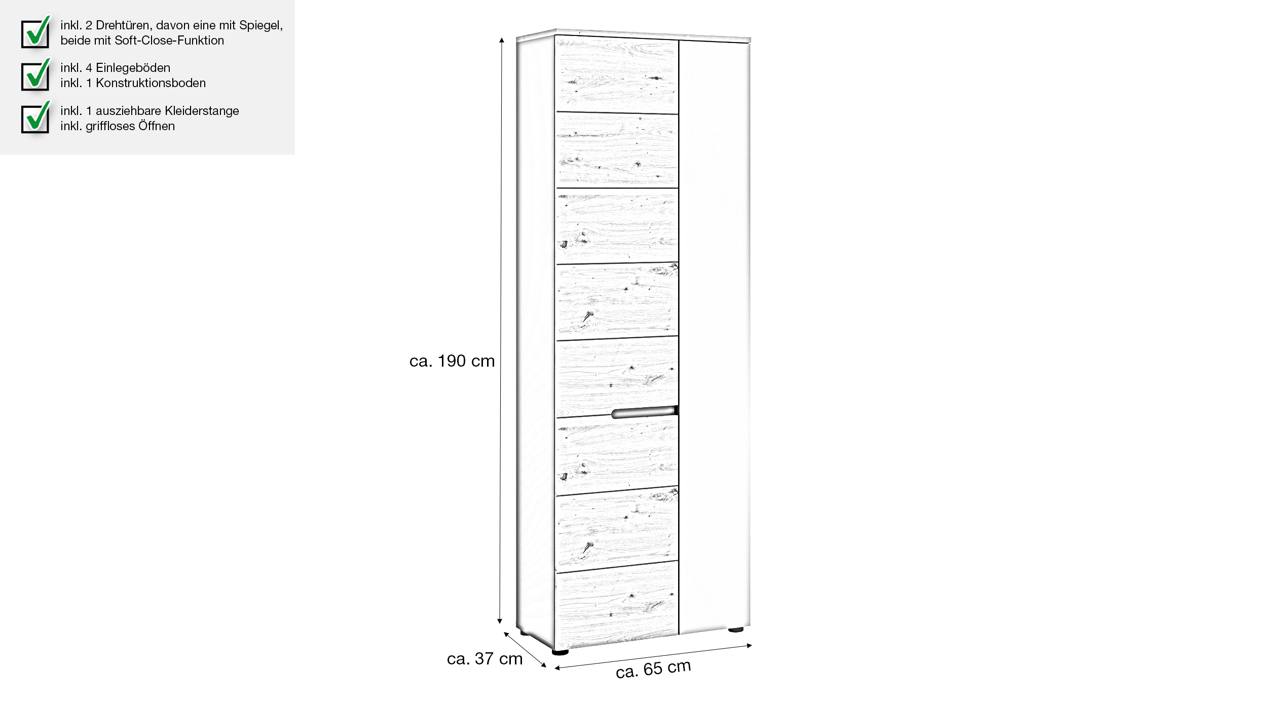 Garderobenschrank anthrazit Artisan Eiche 190 cm - CANU