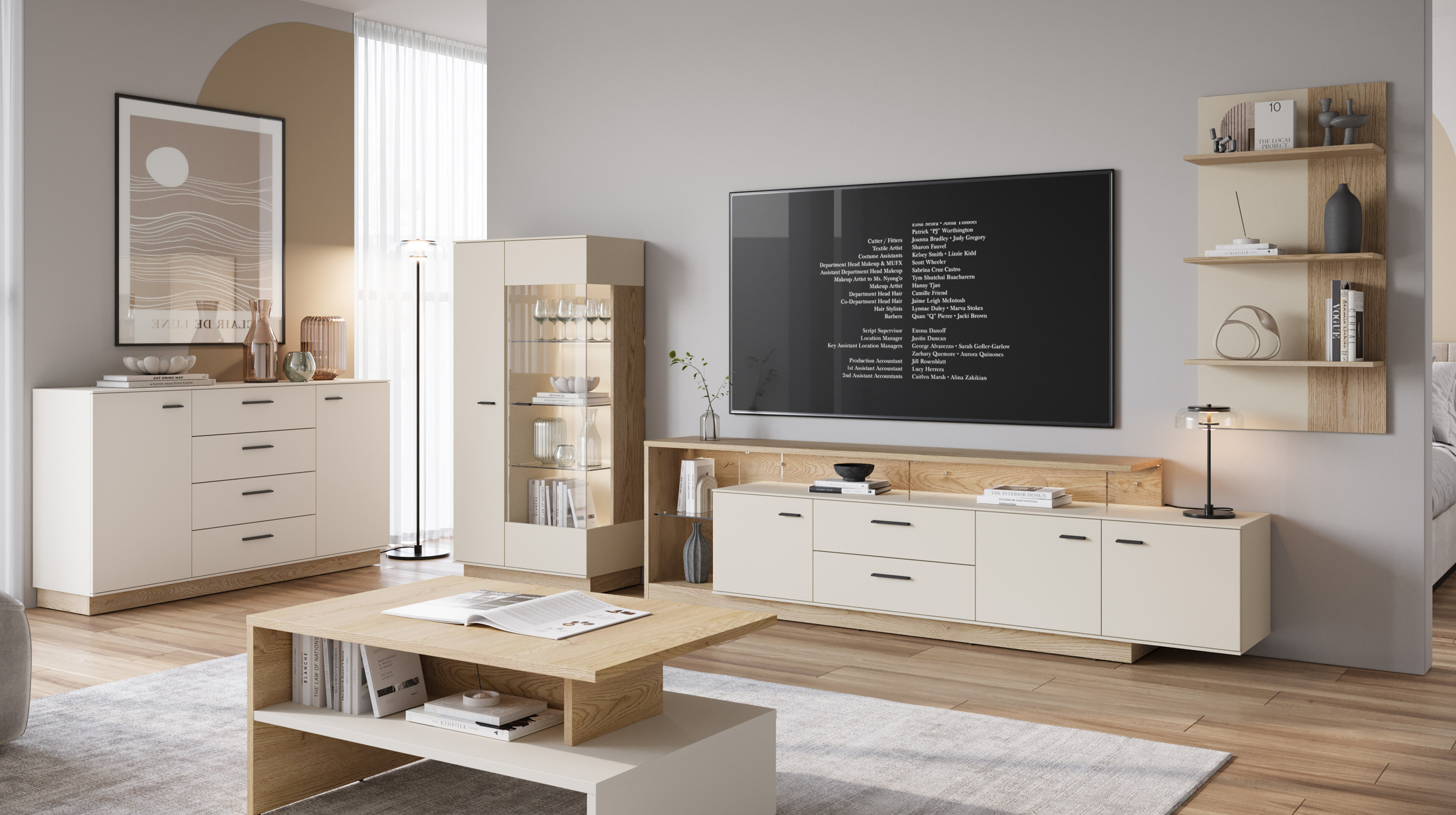 Sideboard mit 4 Schubladen beige - Eiche 155 cm - MEOLO