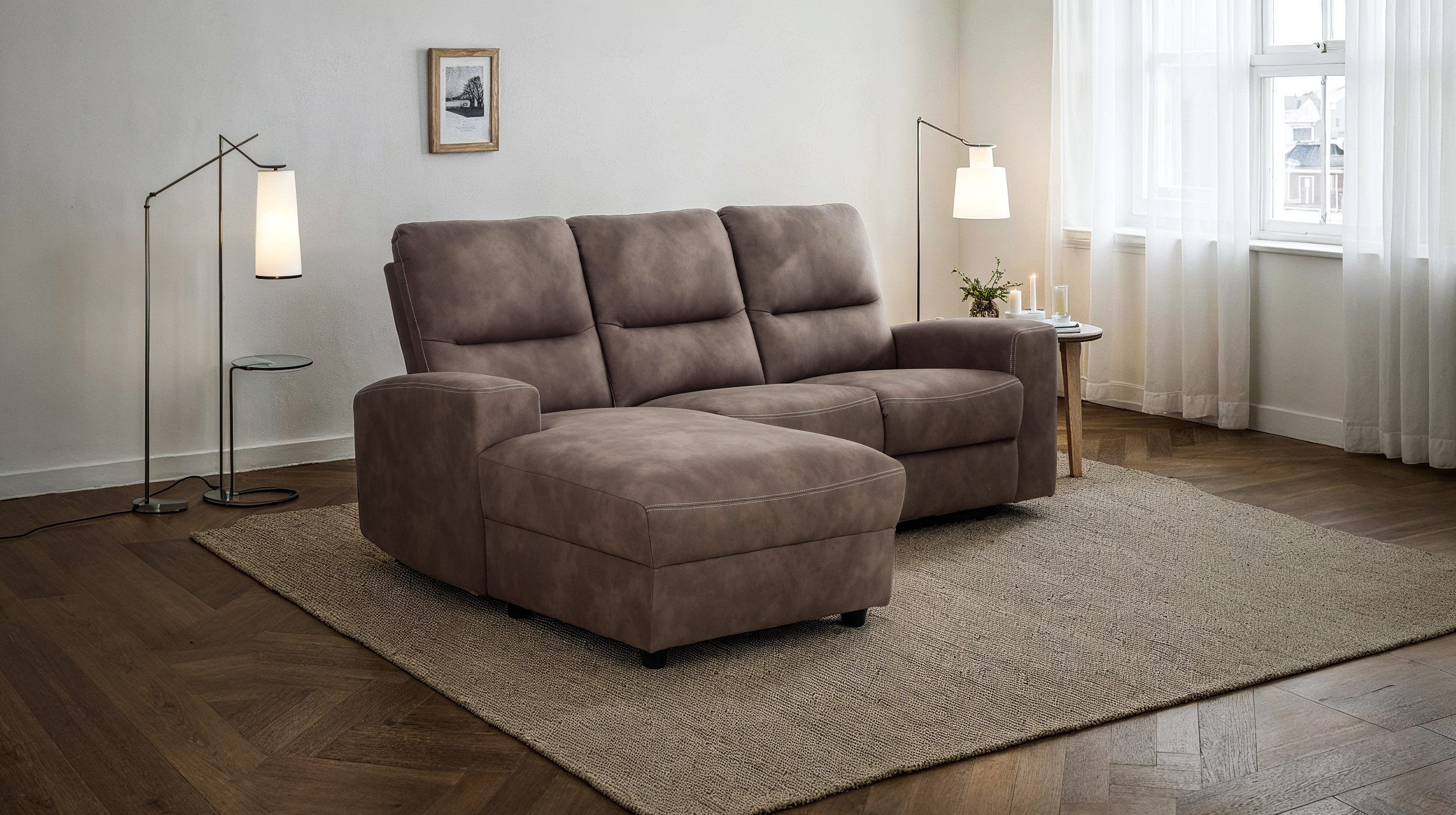 Ecksofa braun 216 x 156 cm mit Relaxfunktion Federkern - PALINA