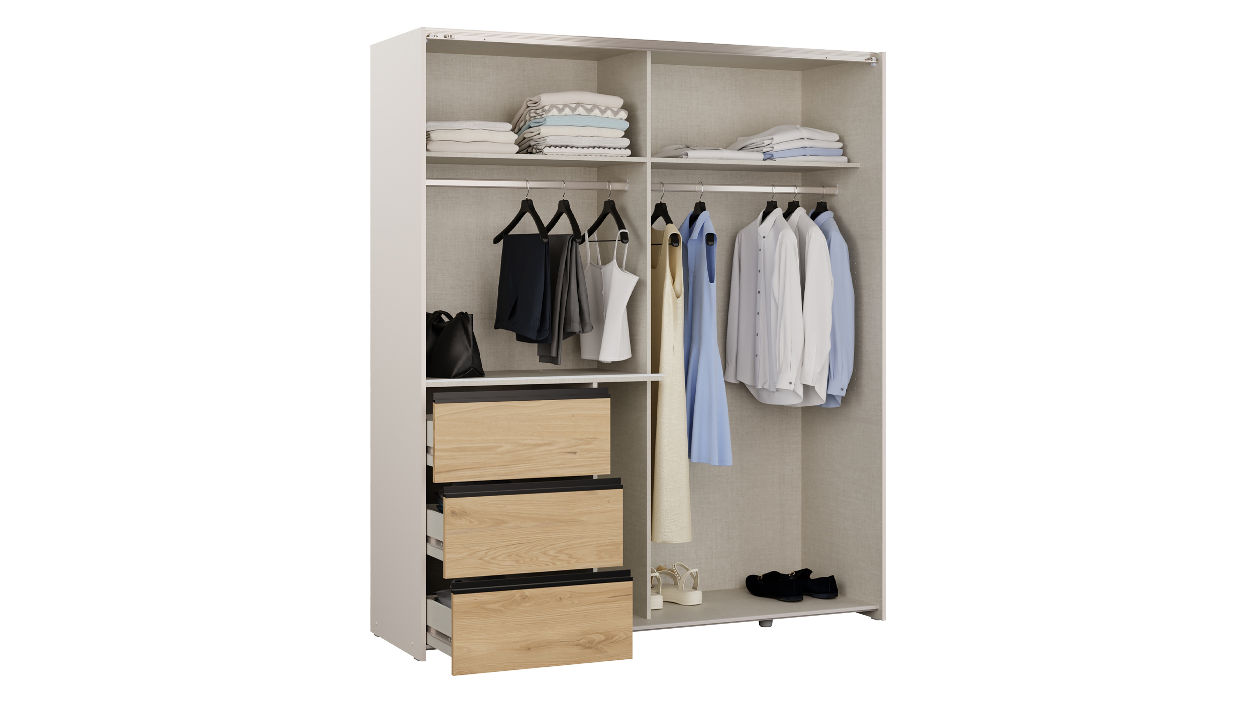 Schwebetürenschrank beige Wildeiche 170 cm 2-türig - WINN