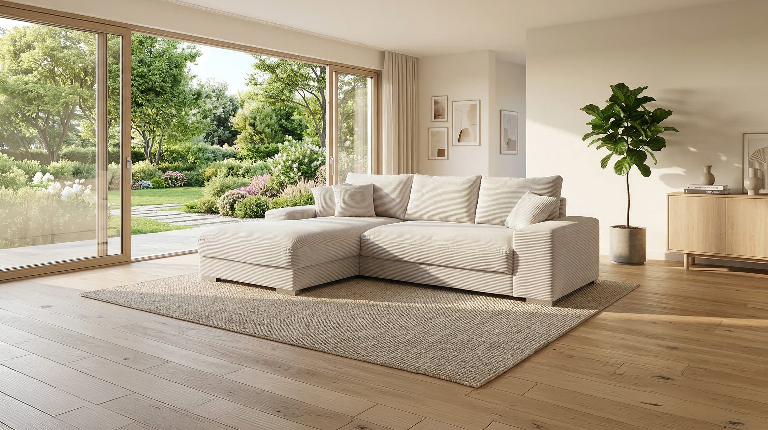Ecksofa Cord beige 285 x 176 cm - OT links - SYDNEY