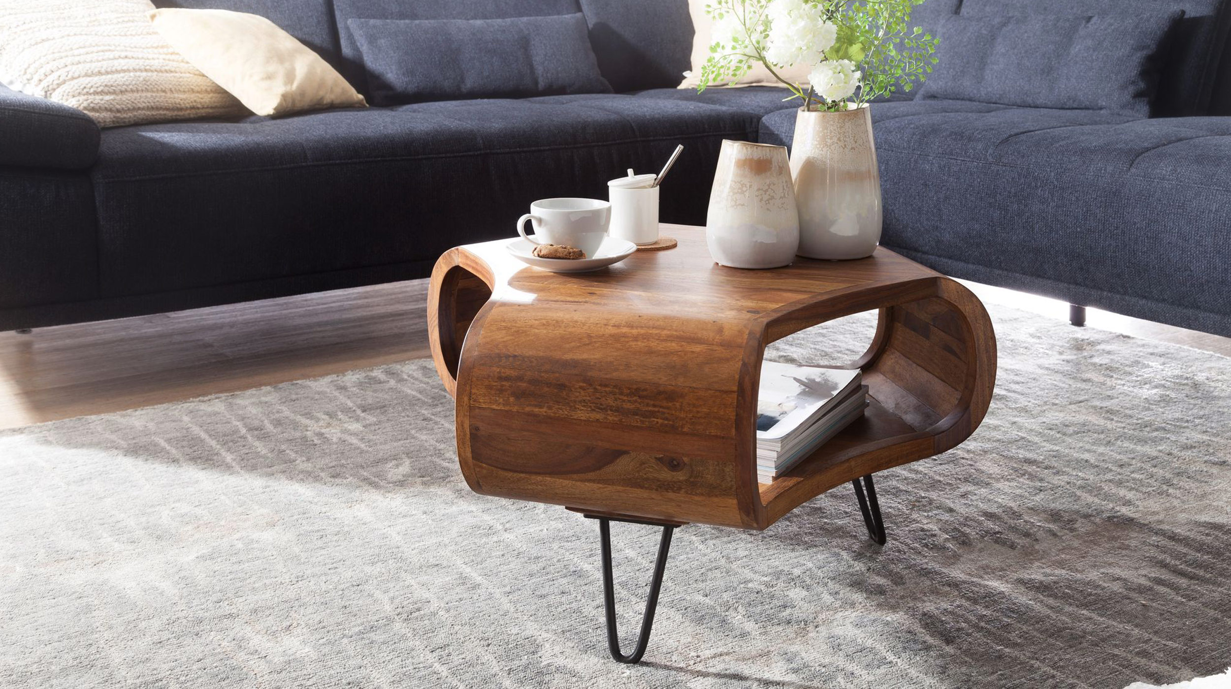 Couchtisch Sheesham massiv gebeizt 55 x 55 cm - RELA