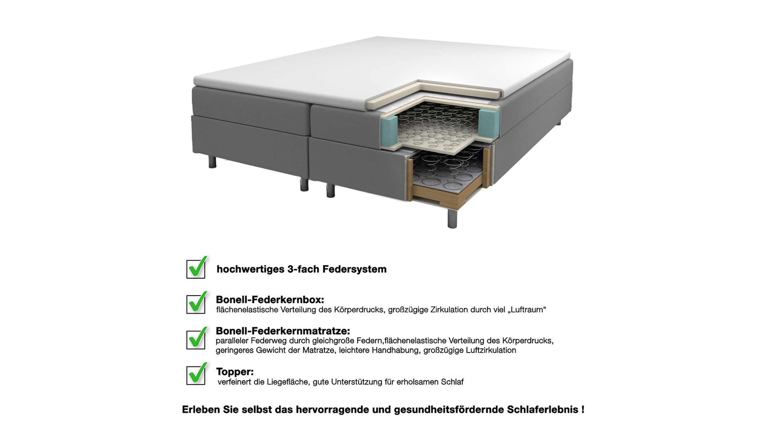 Boxspringbett 140 x 200 cm Bettkasten anthrazit Stoffbezug - KREMS