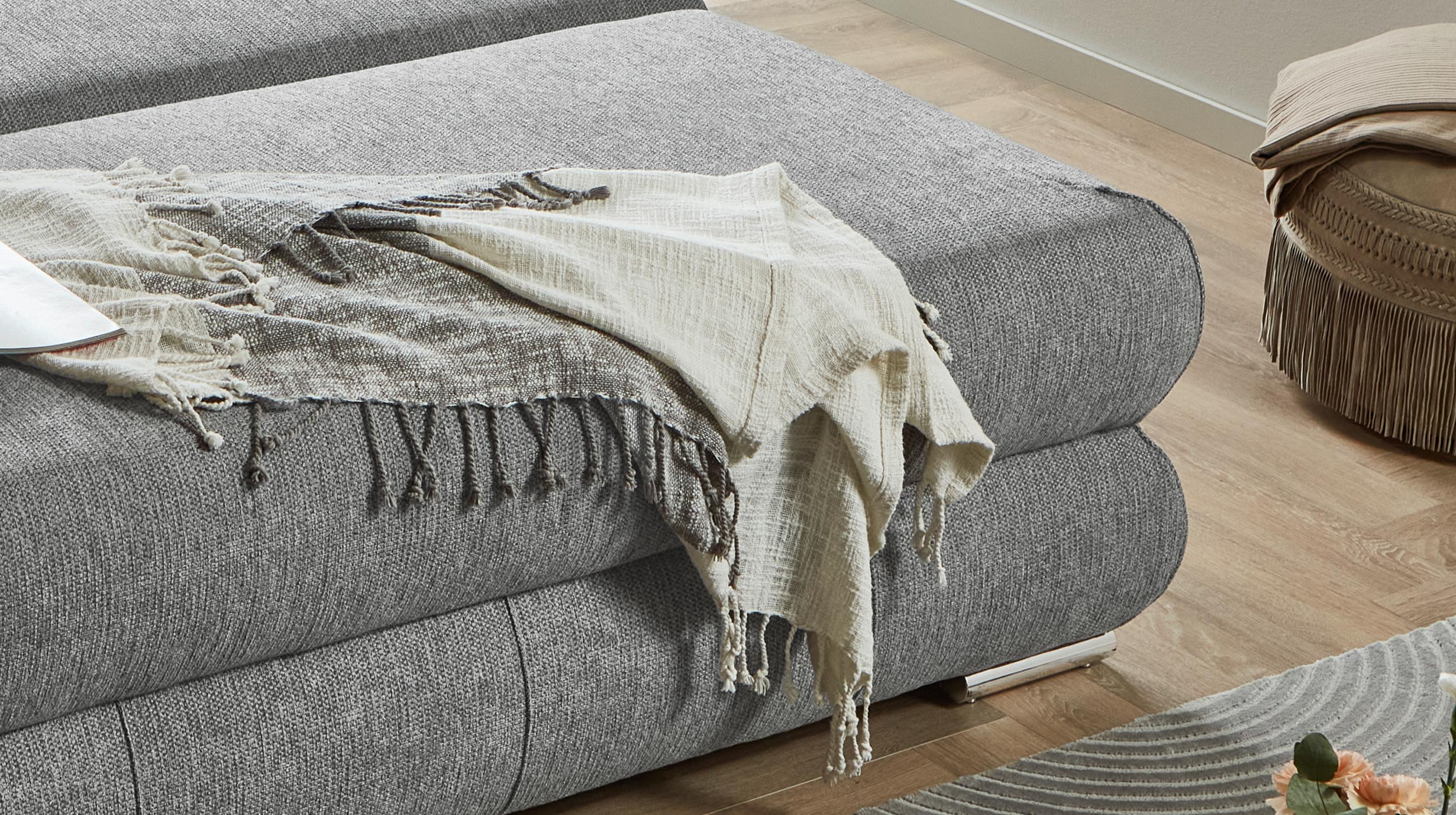 Schlafsofa grau Bettkasten ausziehbar Federkern 199 cm - BORNA