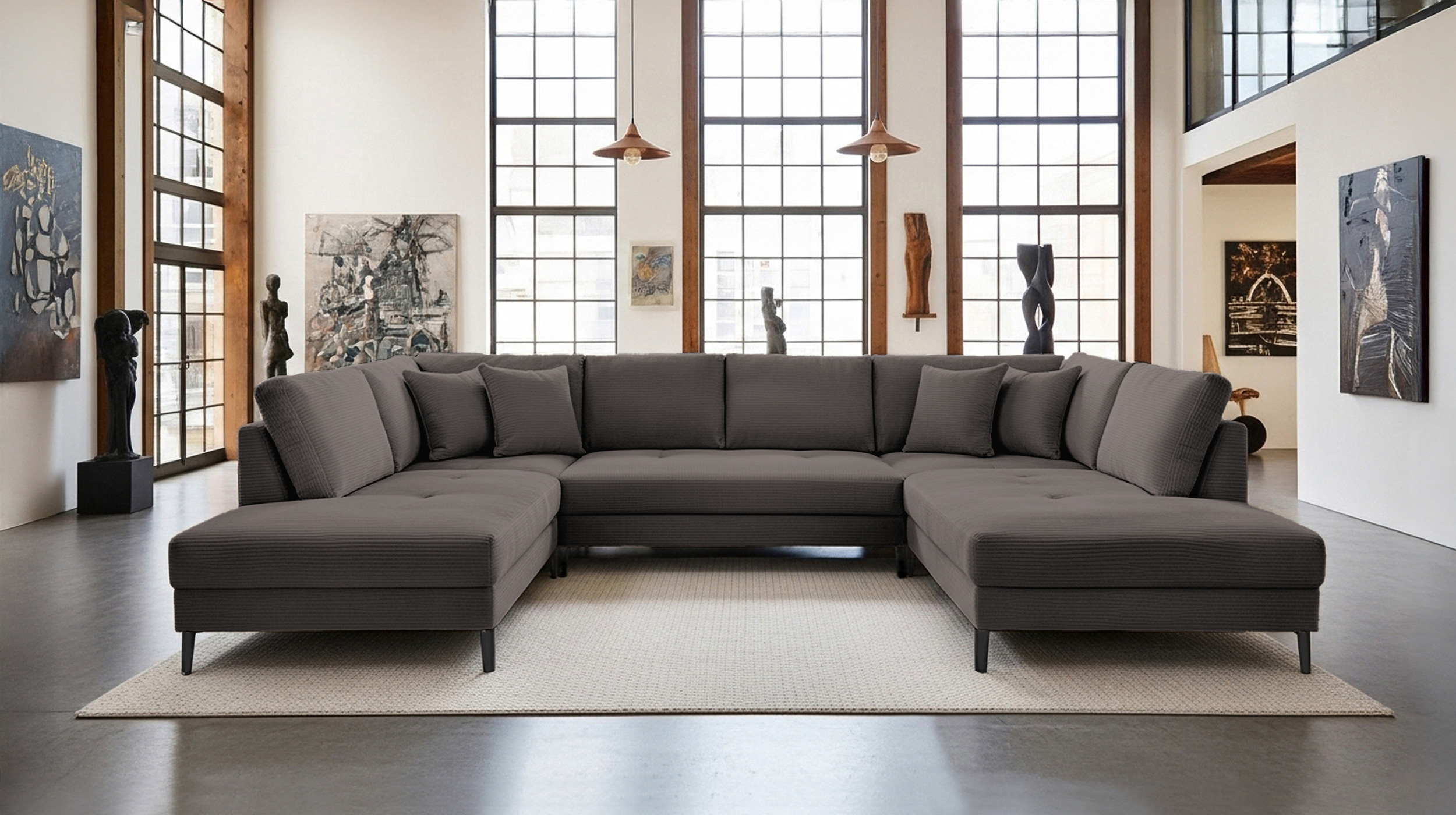 Wohnlandschaft Cord dunkelgrau - 360 cm - SUMMER