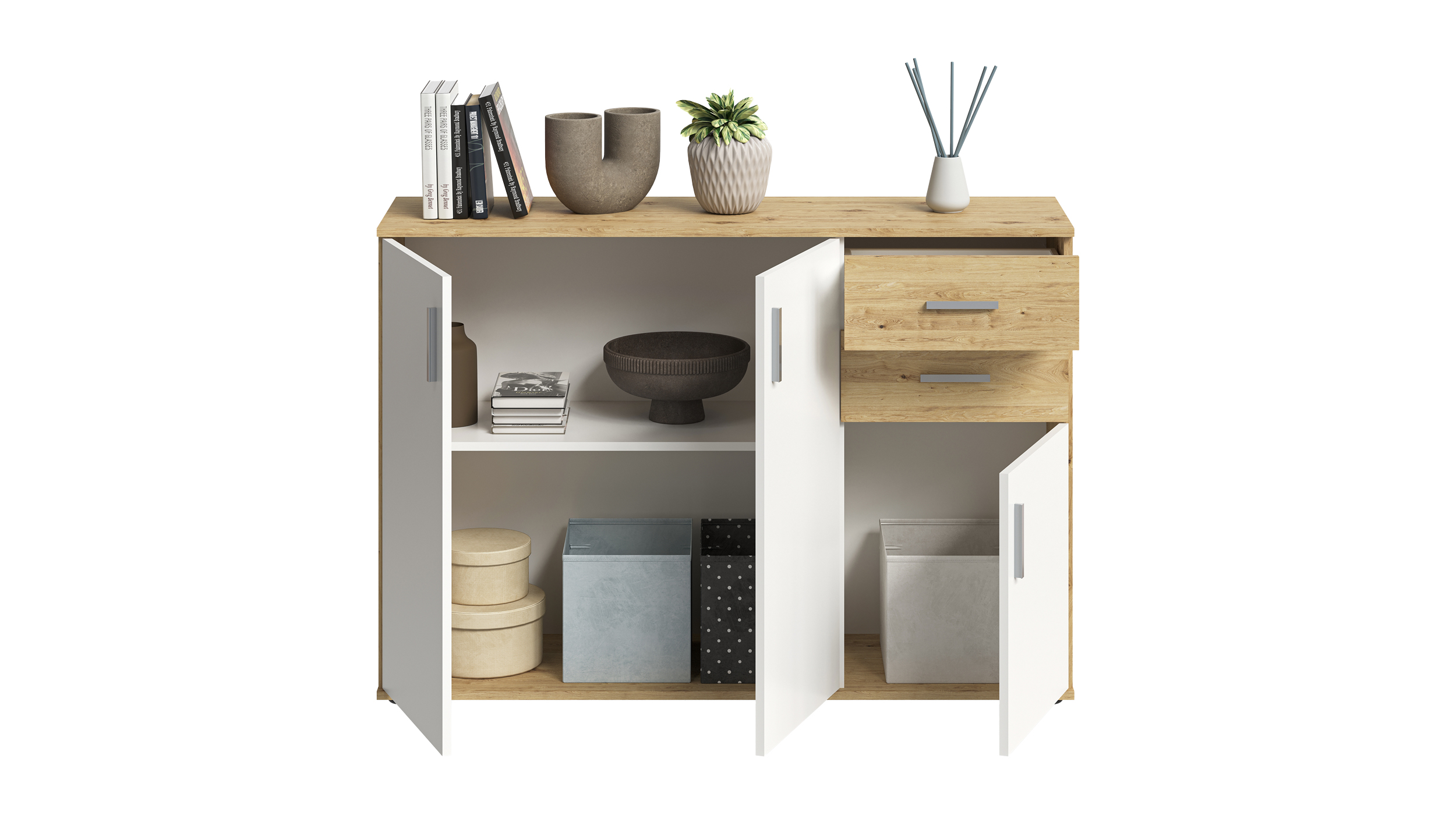 Kommode mit Schubladen weiß Artisan Eiche 120 cm - ALBATA
