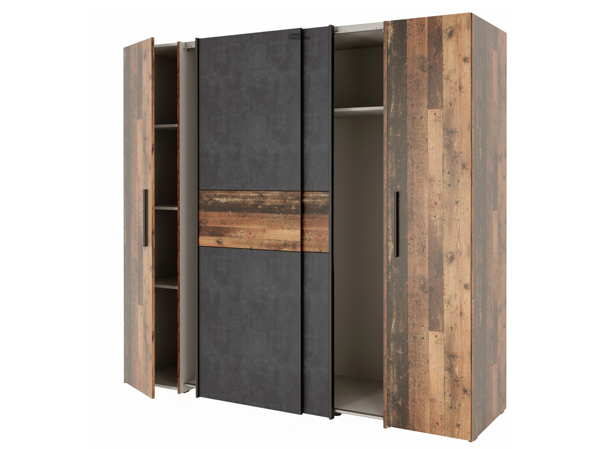 Kleiderschrank Old Wood - grau - 200 cm - KALIXTUS