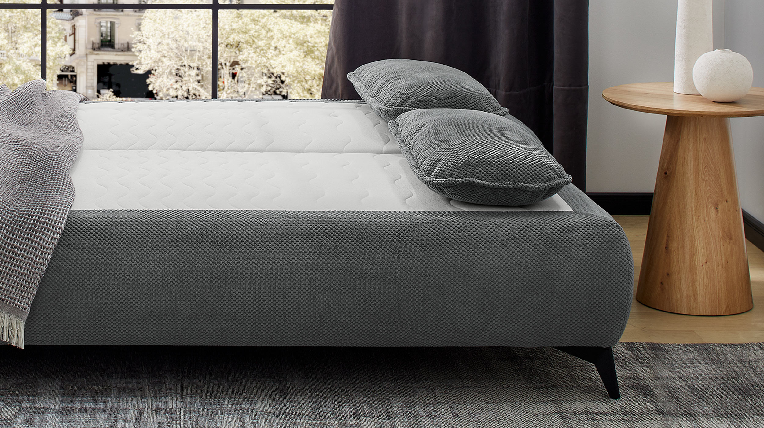 Schlafsofa Cord Bettkasten grau Dauerschläfer 205 cm - DREAMER