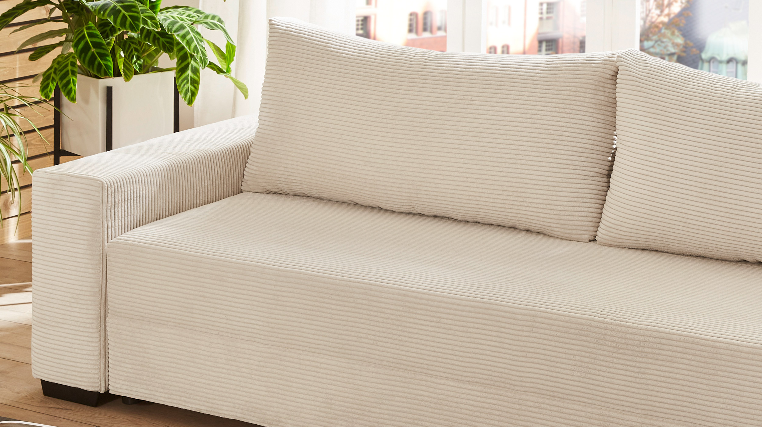 Schlafsofa Cord beige mit Bettkasten Federkern 240 cm - TRIER