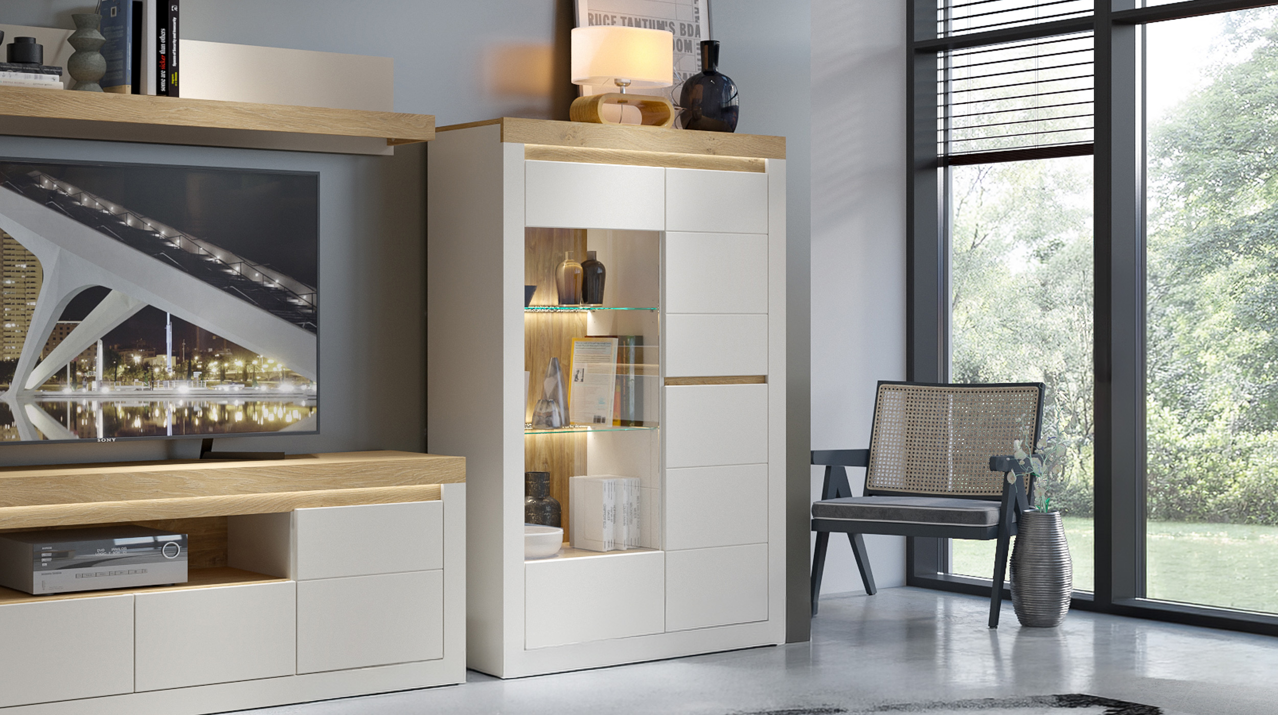 Vitrine mit Beleuchtung Eiche beige - Breite 104 cm - NAXXAR
