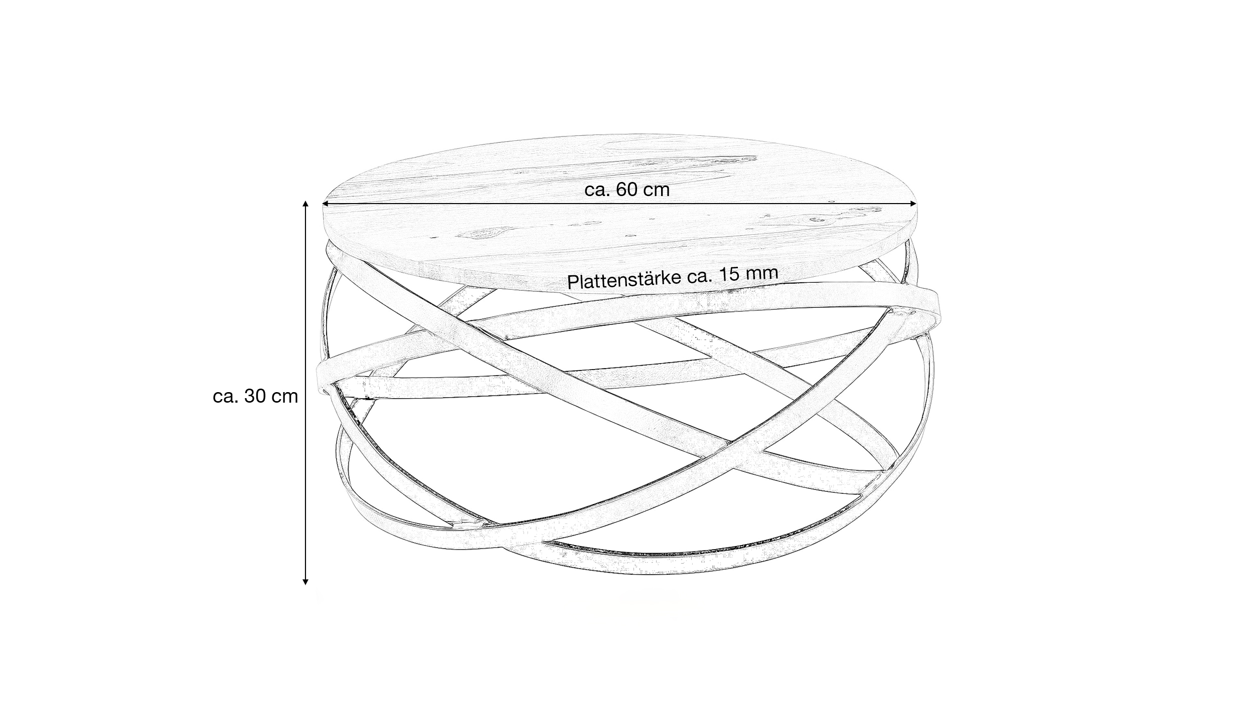 Couchtisch rund Sheesham massiv gebeizt 60 x 60 cm - THALA
