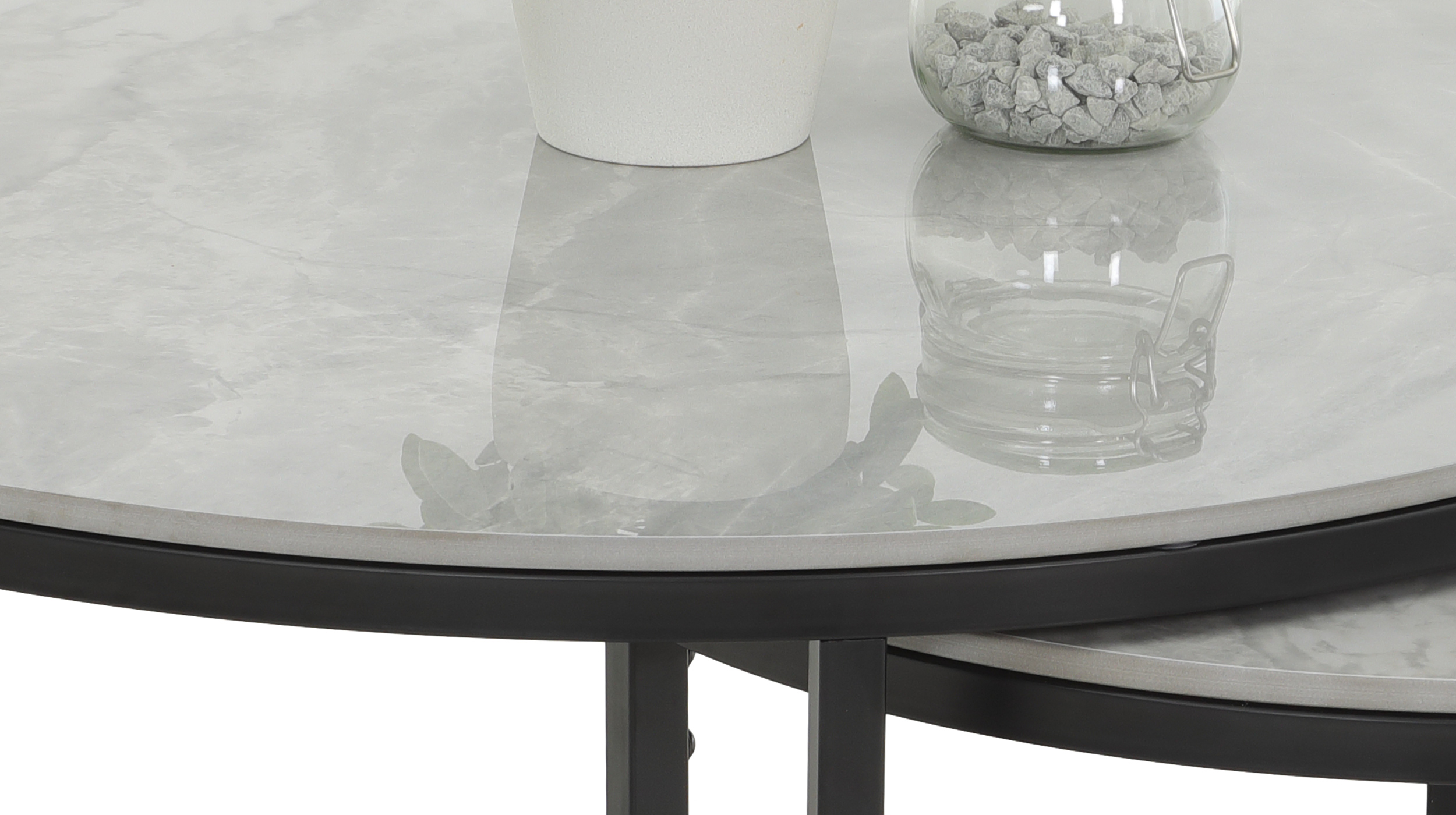 Couchtisch 2er-Set Marmoroptik grau hochglanz - 80 cm - 60 cm - LUAN