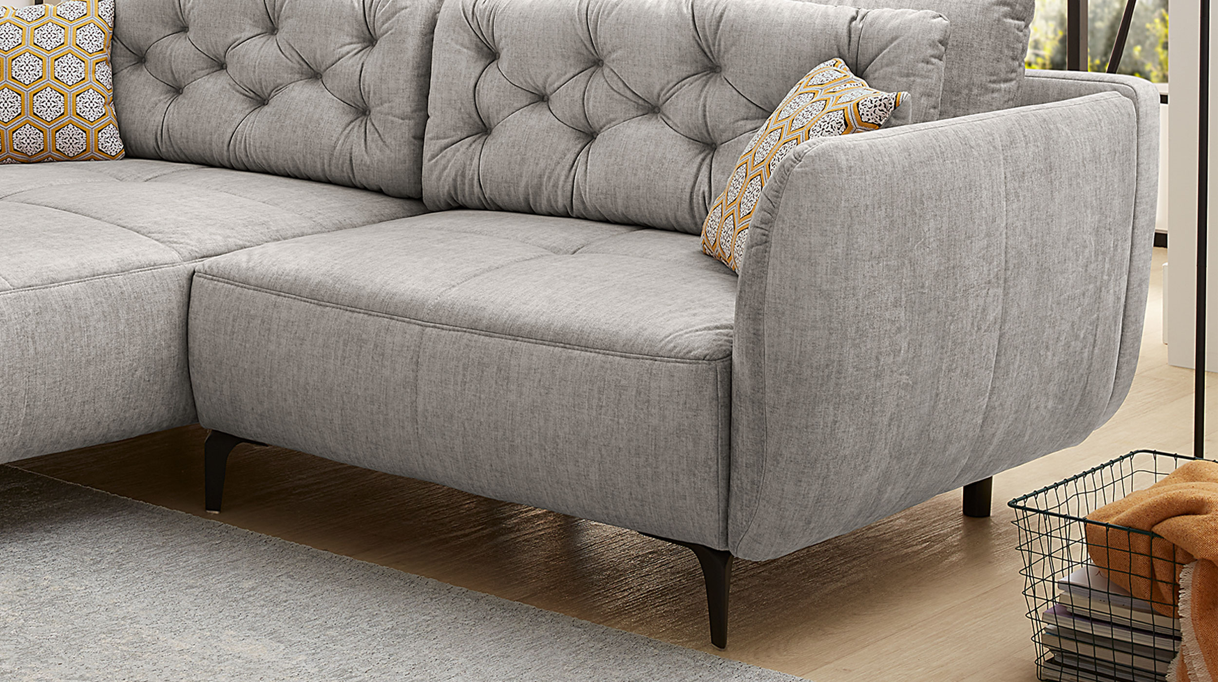 Ecksofa hellgrau Veloursbezug 251 x 186 cm - SALO