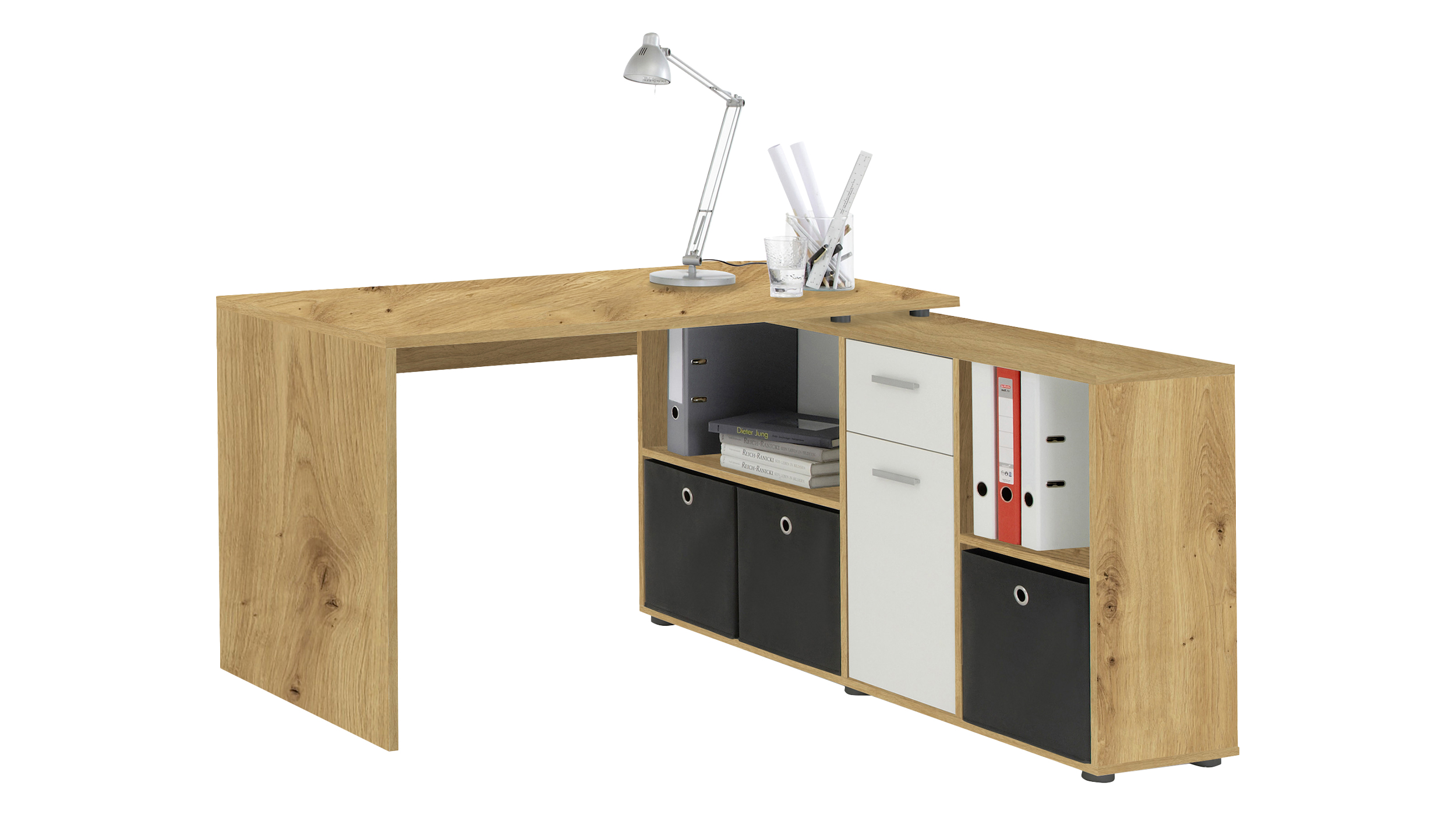 Eck-Schreibtisch Artisan Eiche weiß 136 cm - LEXO