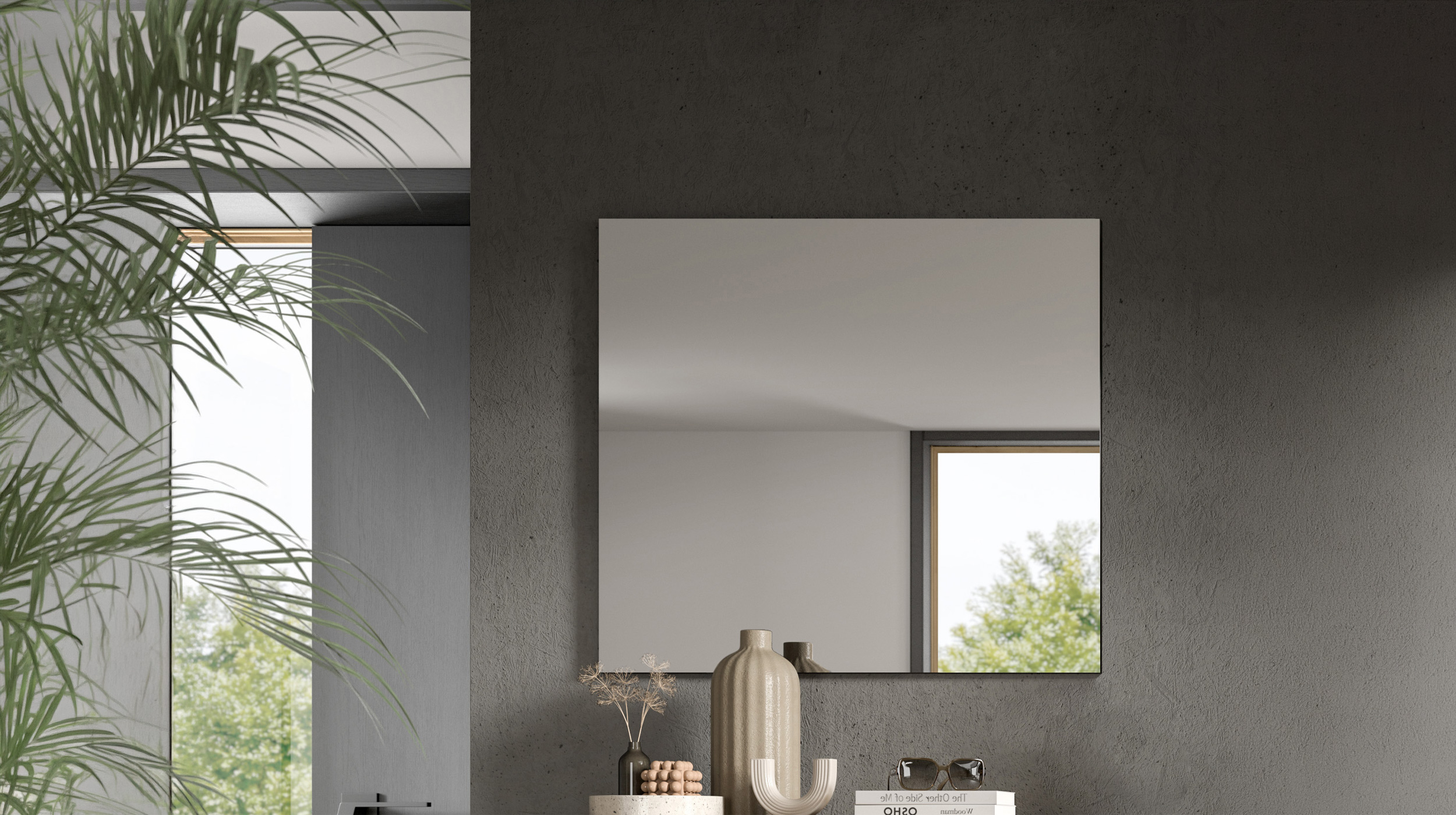 Wandspiegel anthrazit Artisan Eiche 80 x 73 cm - CANU