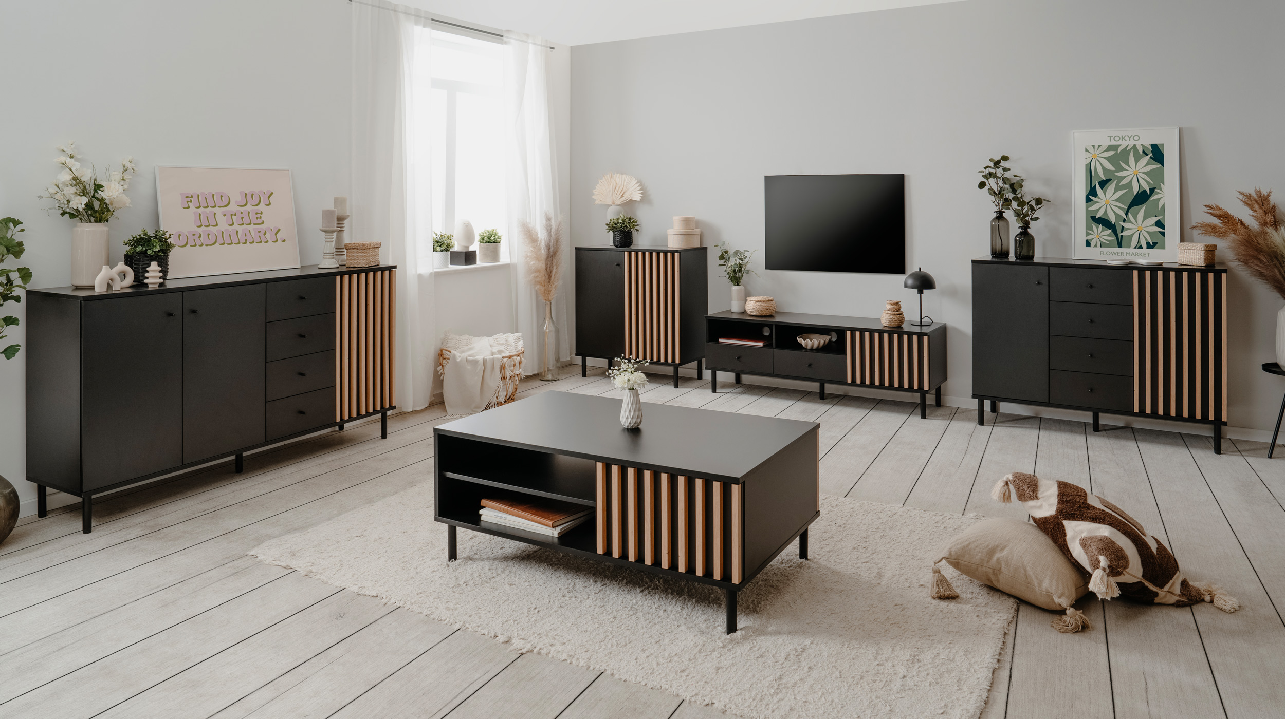 Kommode 4 Schubladen schwarz Artisan Eiche 118 cm - MONZA