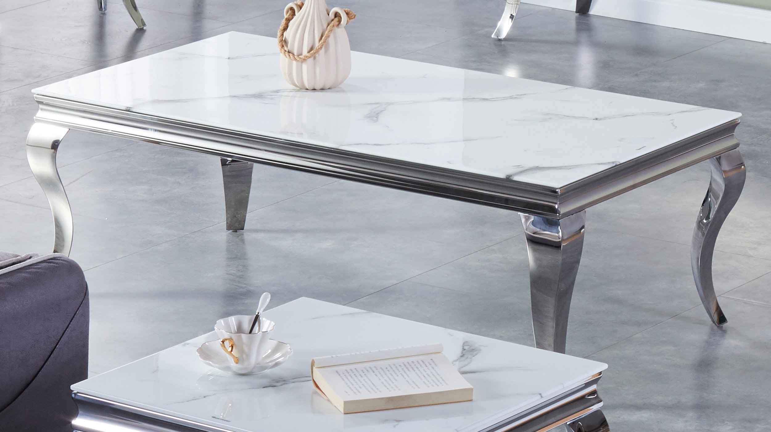 Couchtisch Glasplatte Marmor Optik 115 x 65 cm - BELKA
