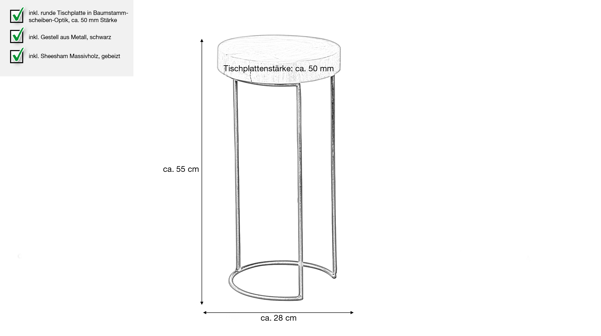 Beistelltisch Sheesham massiv gebeizt - rund - 28 x 55 cm - SKIVA