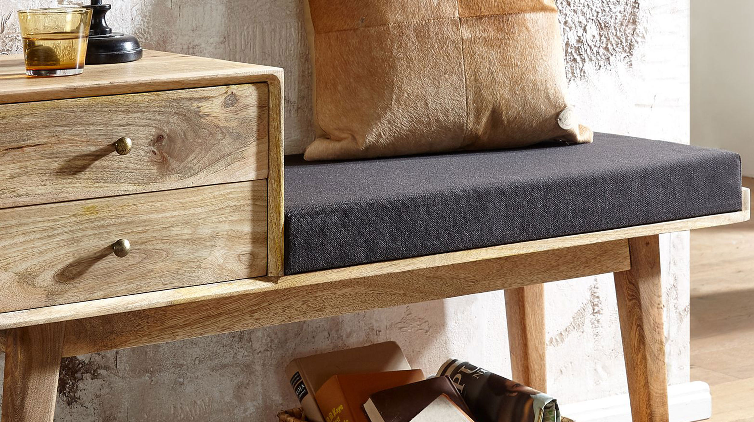 Sitzbank mit Schubladen 120 cm Mango lackiert - MARIT