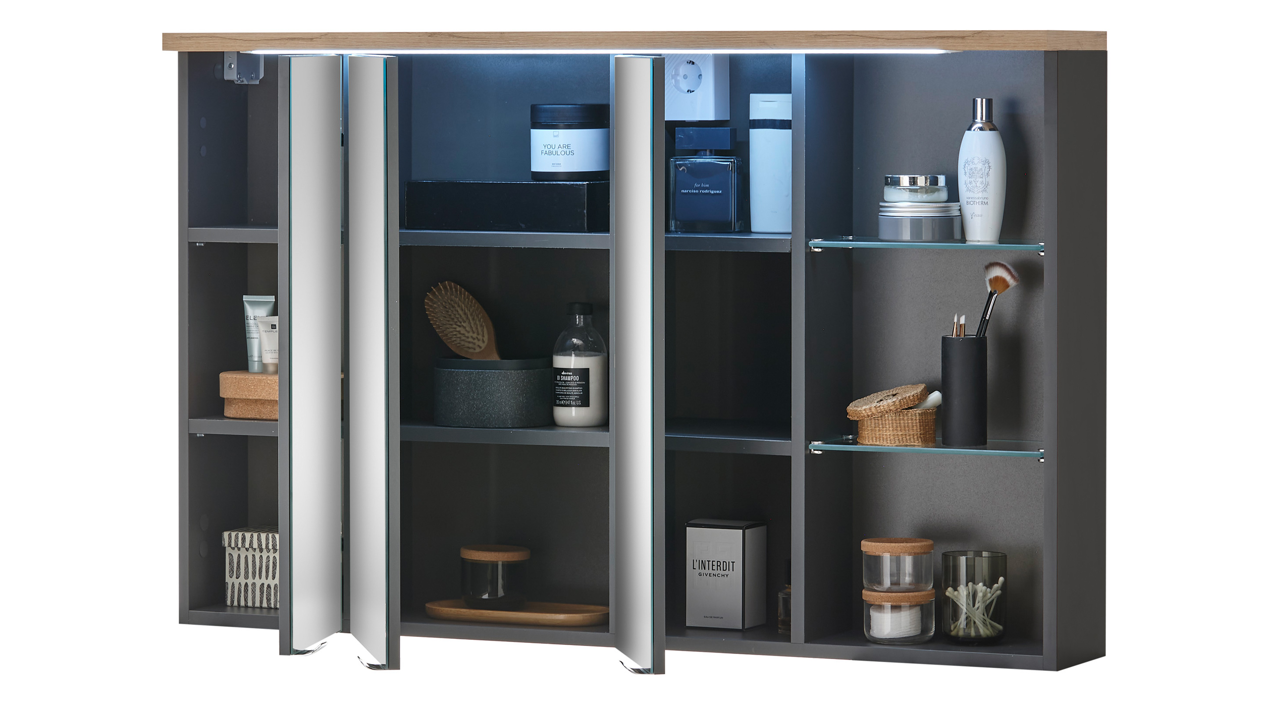 Spiegelschrank grau - Eiche 110 cm Beleuchtung - MEMPHIS