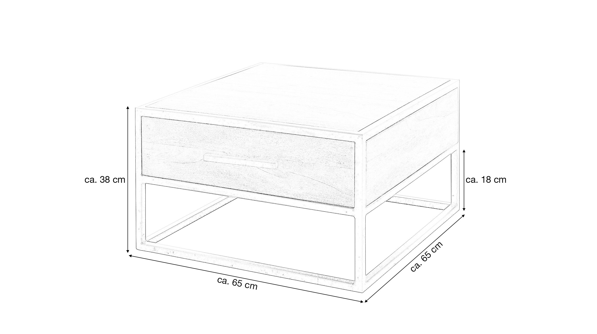 Couchtisch mit Schublade Sheesham massiv gebeizt 65 x 65 cm - SIGNE