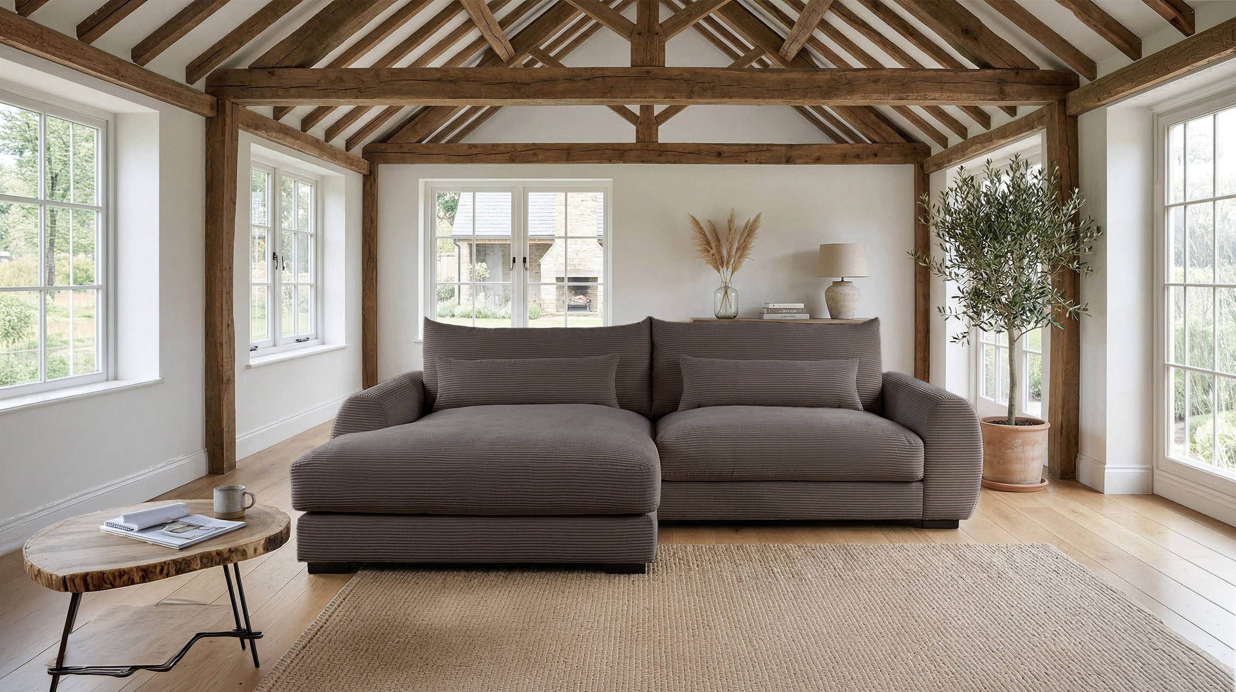 Ecksofa grau Cord 265 x 180 cm OT links - MARK