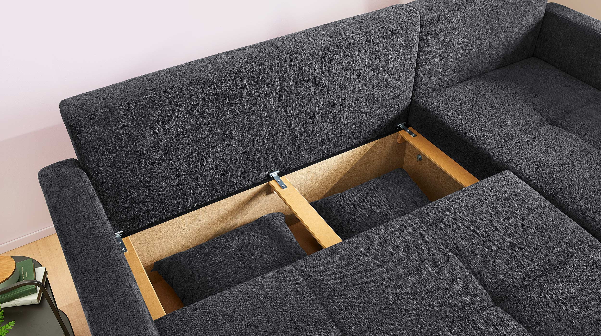 Ecksofa mit Schlaffunktion anthrazit 228 cm Bettkasten - KAPPELN