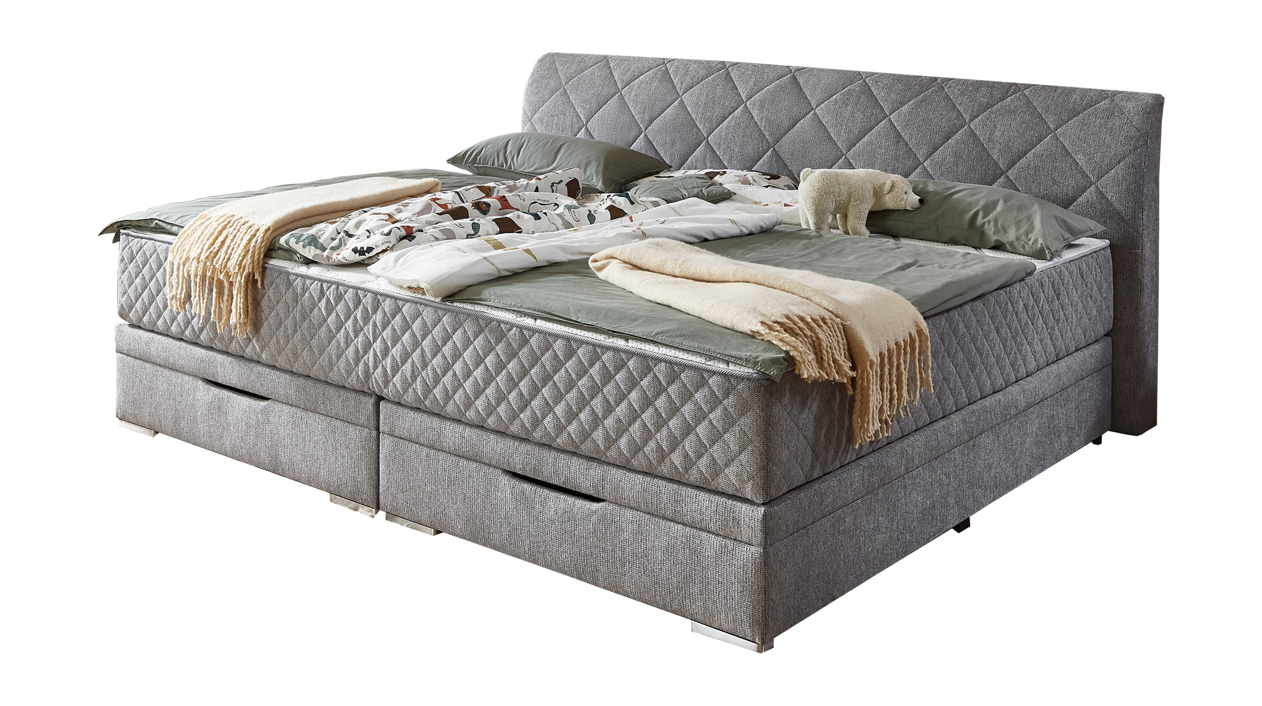 Boxbett 240 x 200 cm grau mit Bettkasten - KUFSTEIN