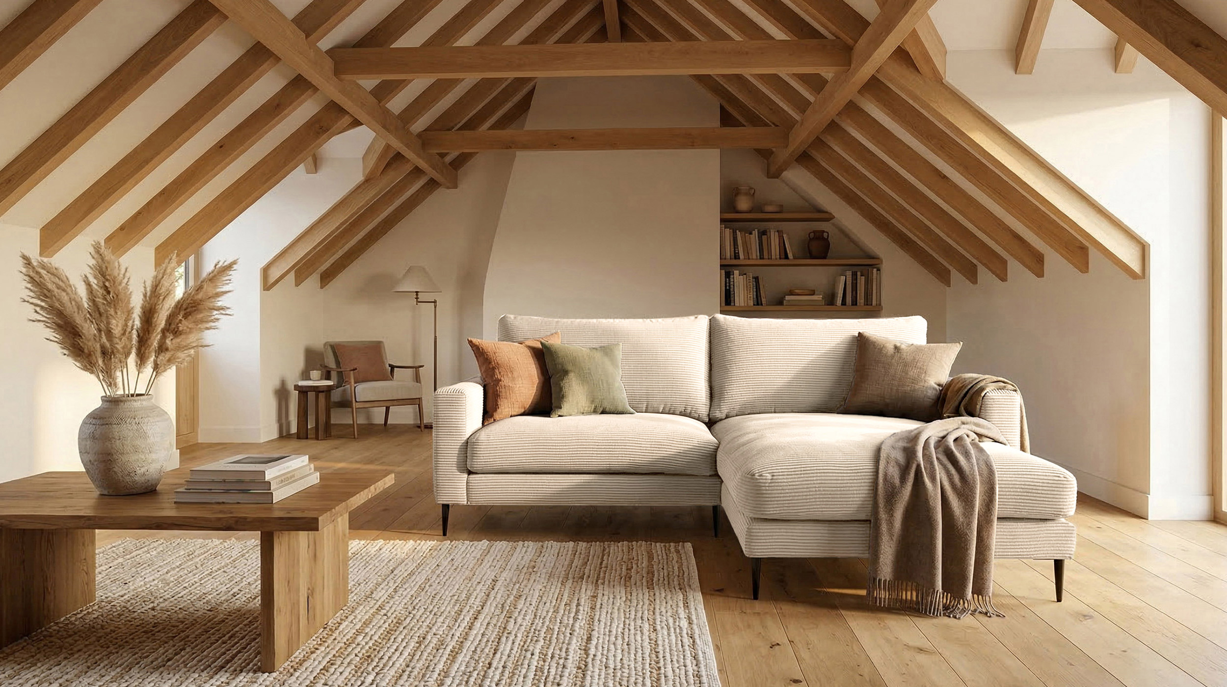 Ecksofa Cord creme 220 x 164 cm - OT rechts - NORDVIK