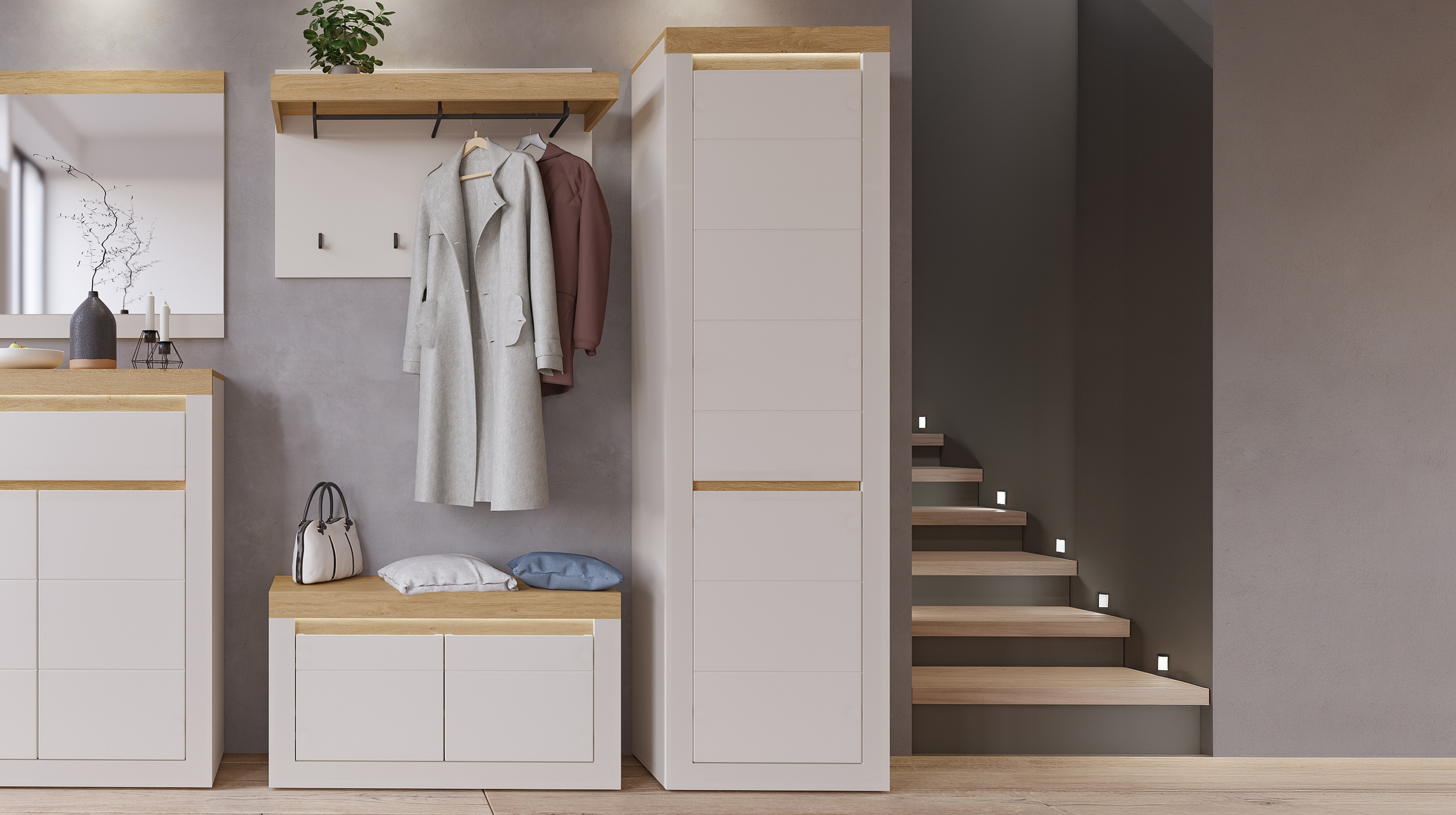 Garderobenschrank beige Stone Eiche - 205 cm - NAXXAR