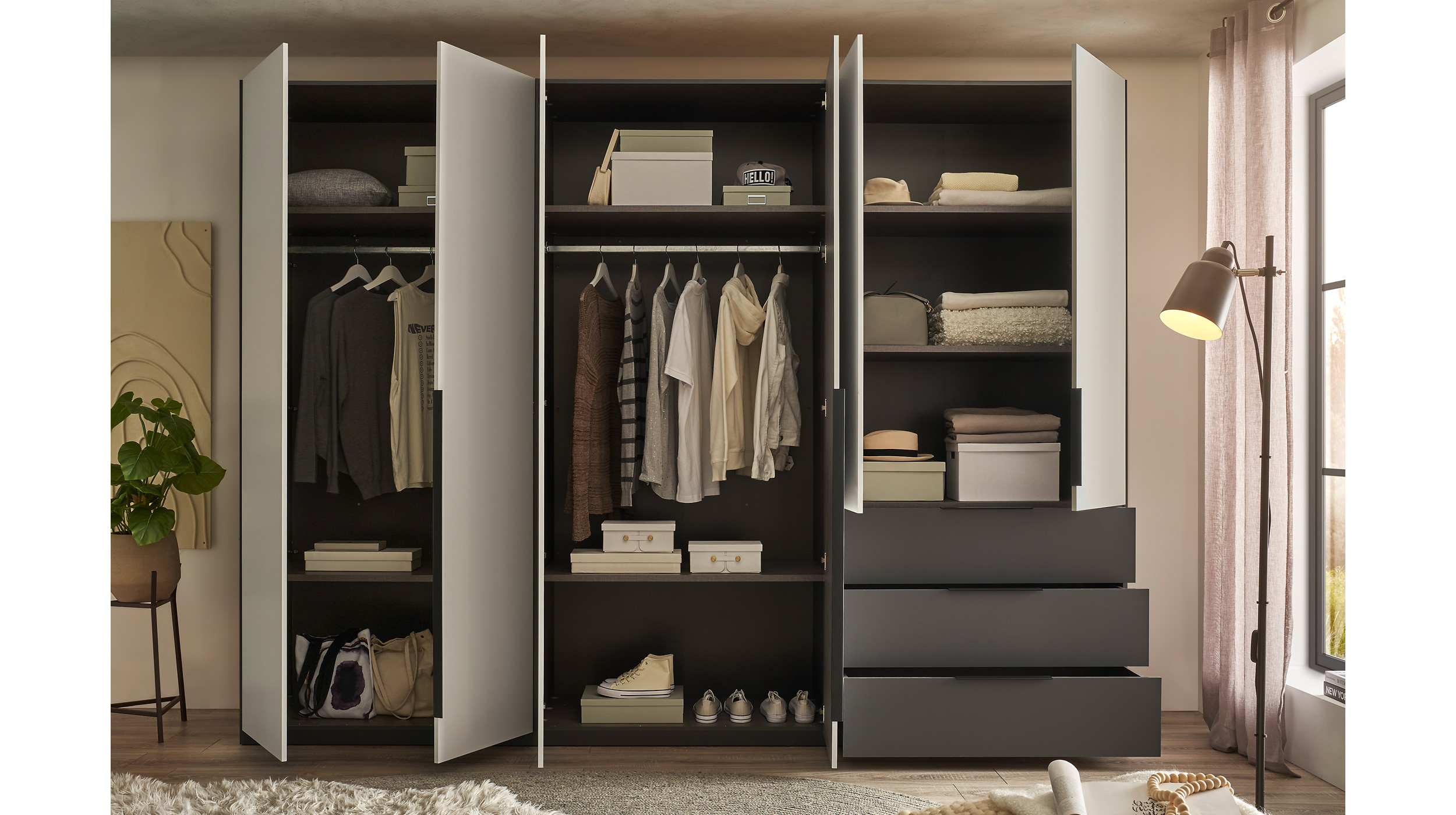 Kleiderschrank hellgrau - graphit - 300 cm - NUKA