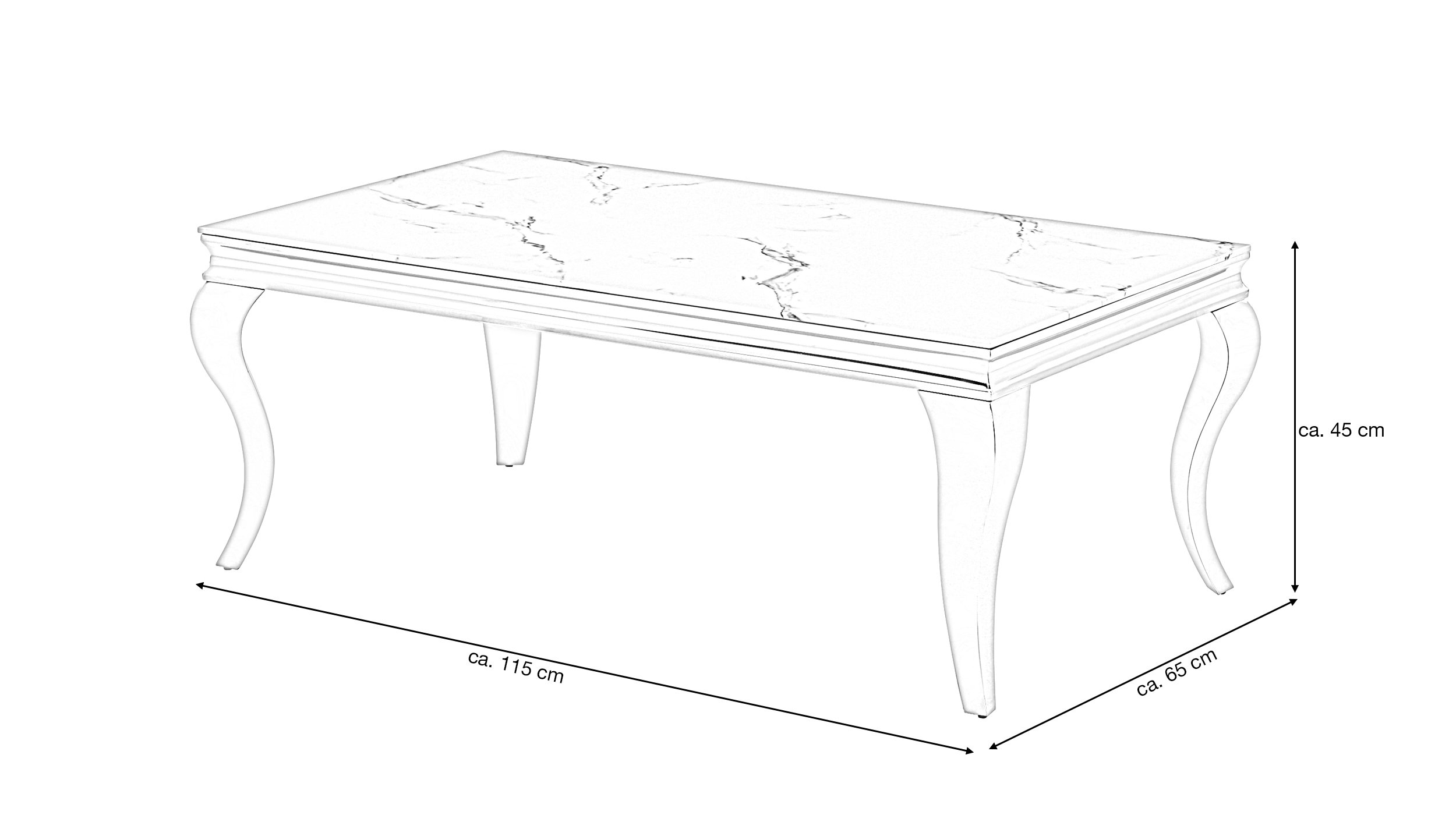 Couchtisch Glasplatte Marmor Optik 115 x 65 cm - BELKA