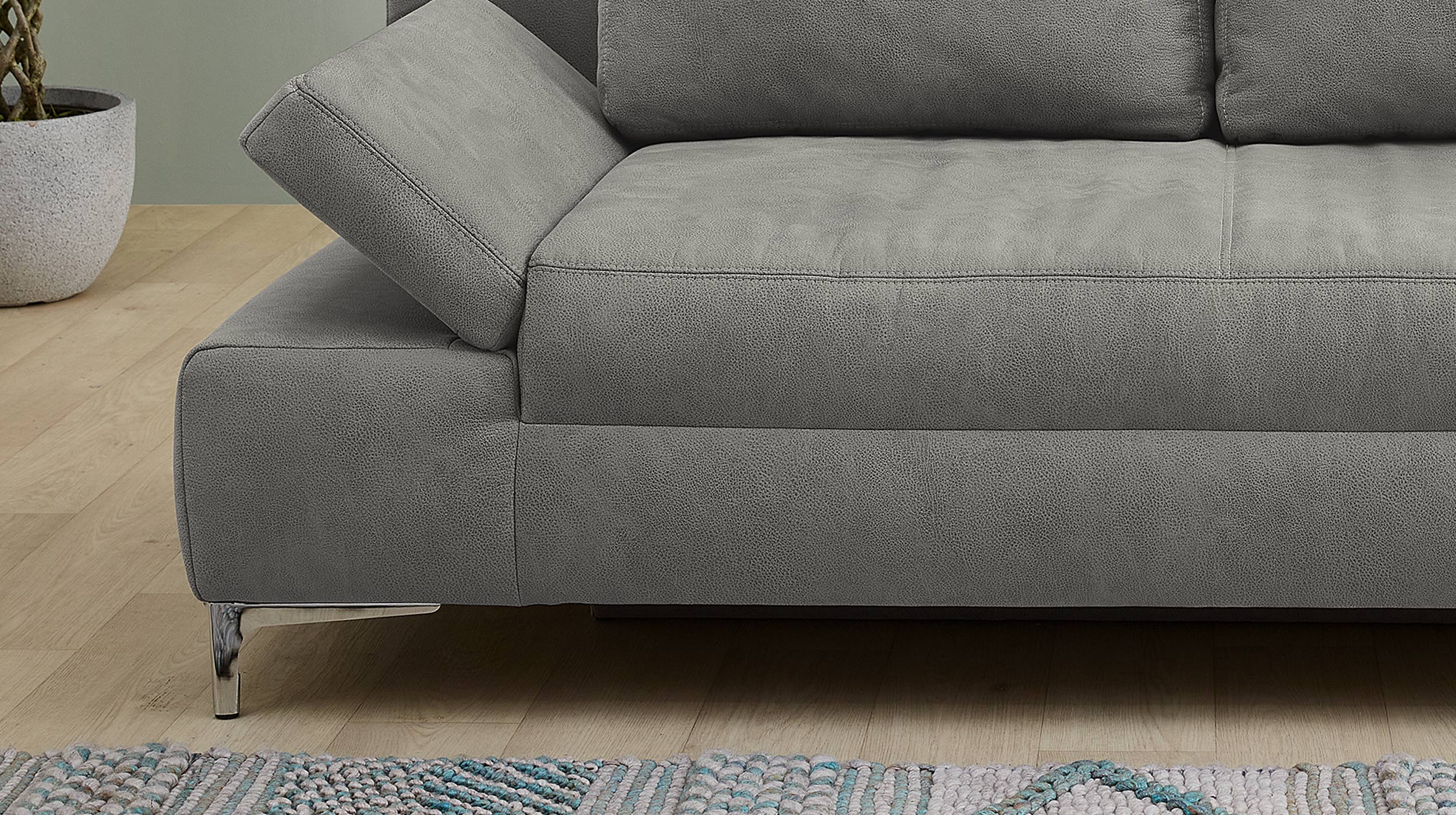 Schlafsofa grau Bettkasten ausziehbar 200 cm Federkern - JANO