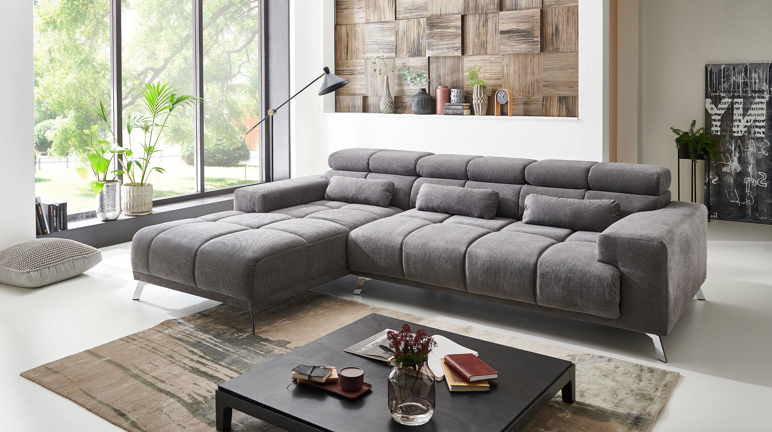 Ecksofa grau ausziehbar - Sitztiefenverstellung 285 cm - OT links - SPEED