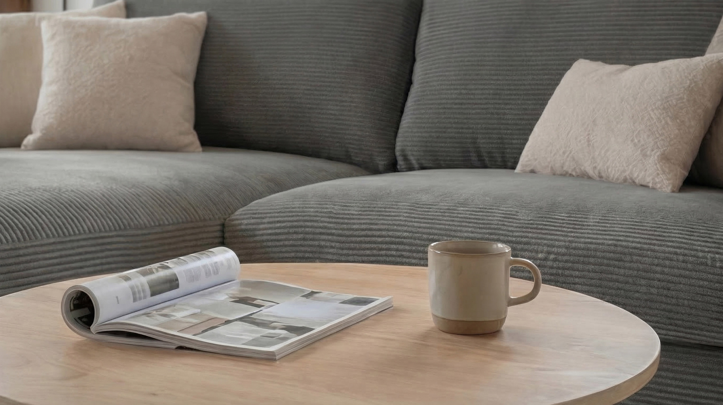Ecksofa Cord grau 220 x 164 cm - OT links - NORDVIK