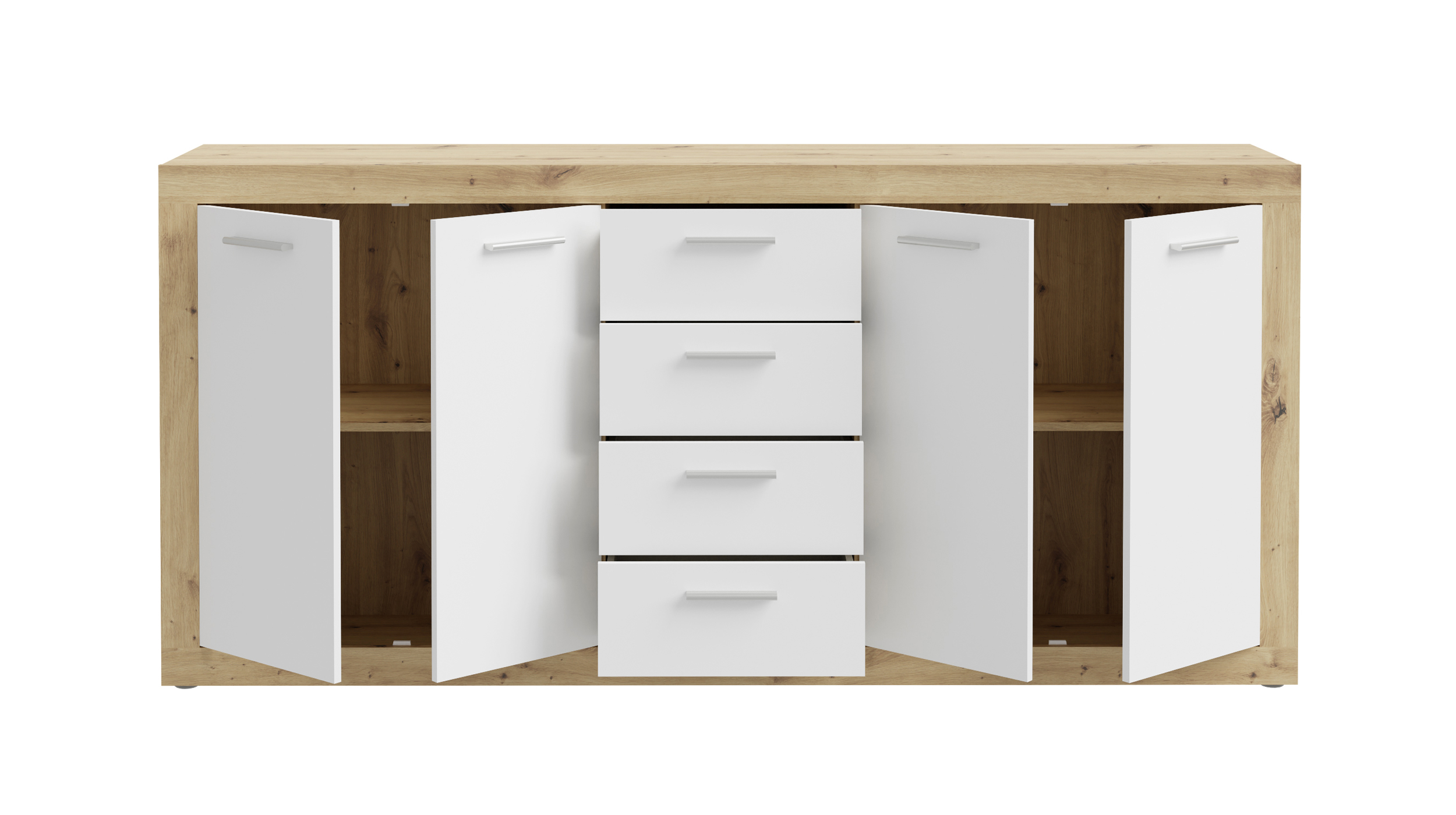 Sideboard weiß - Artisan Eiche 197 cm 4-türig - BACCIO