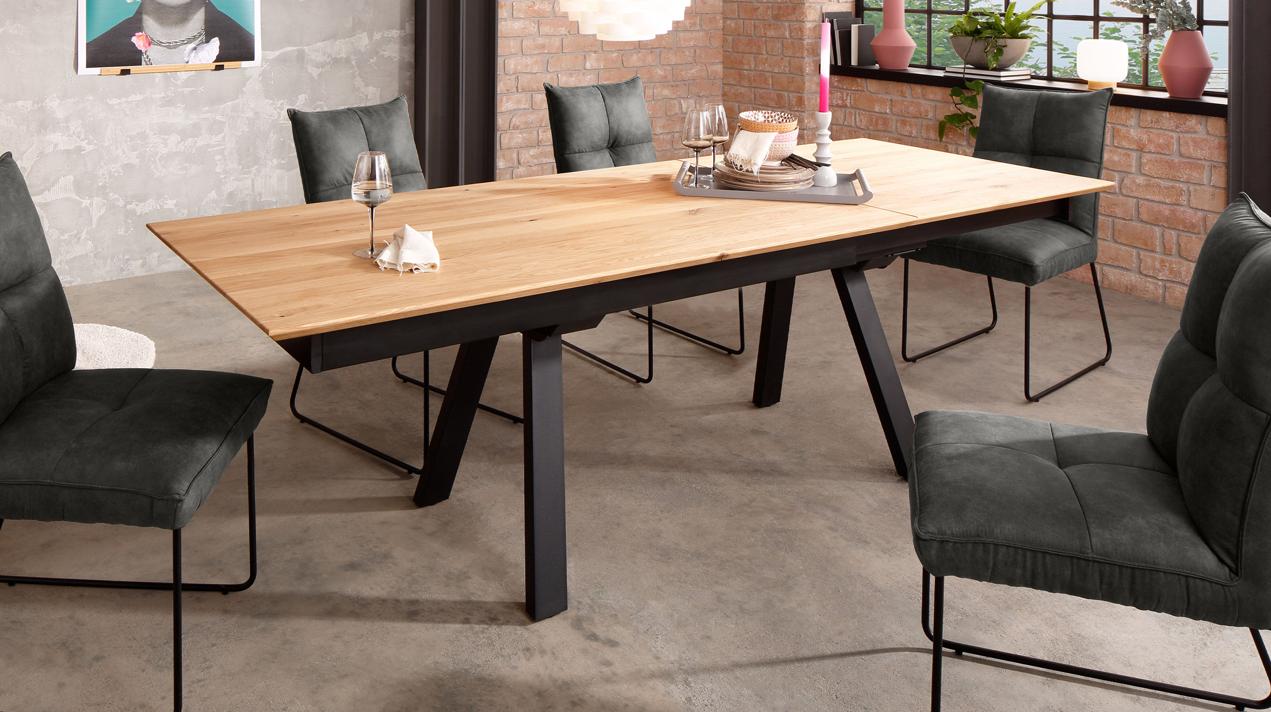 Esstisch Massivholztisch 180 cm ausziehbar Wildeiche - HEDDA