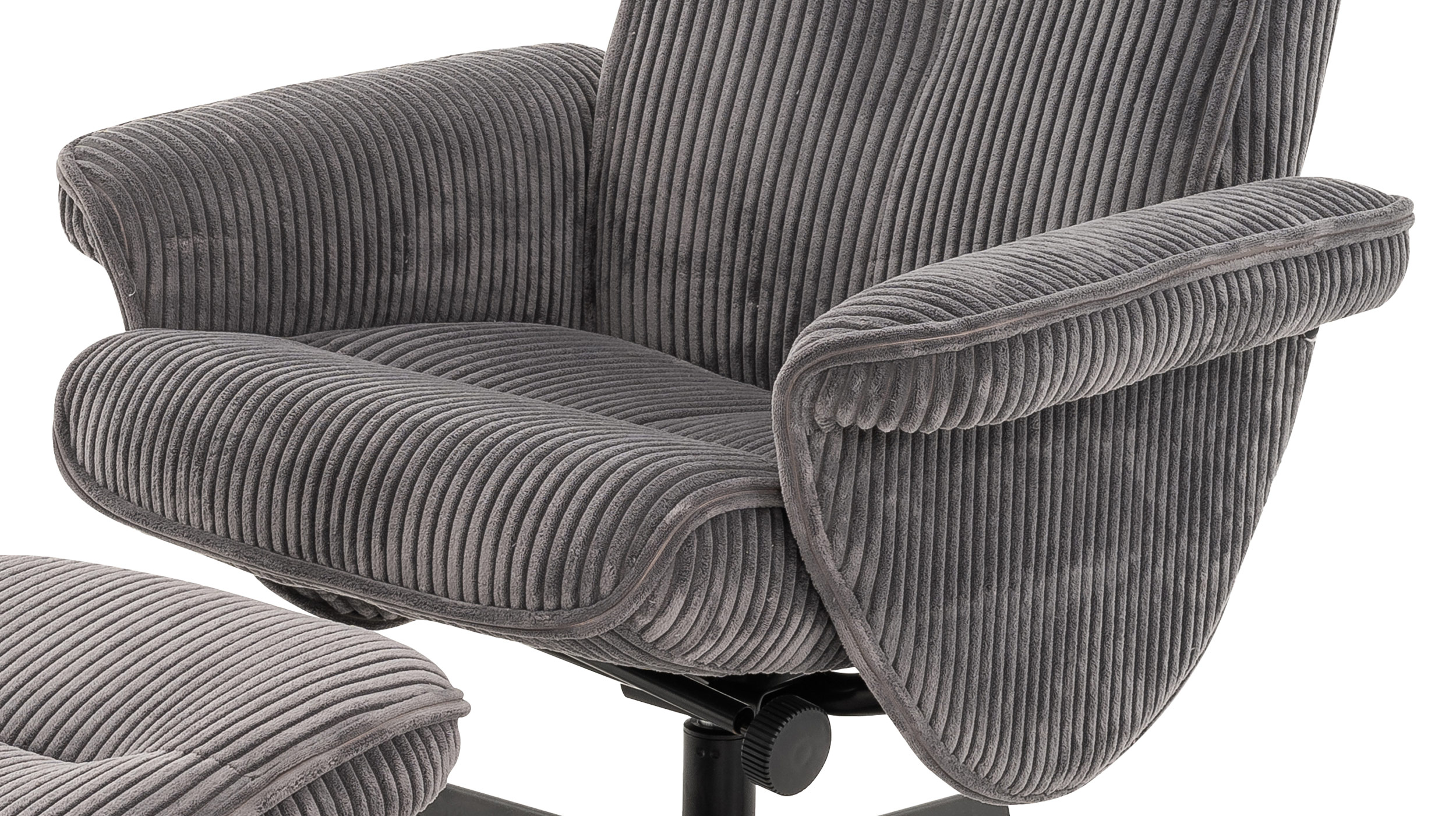 Relaxsessel Cord mit Hocker grau - drehbar - CALMO