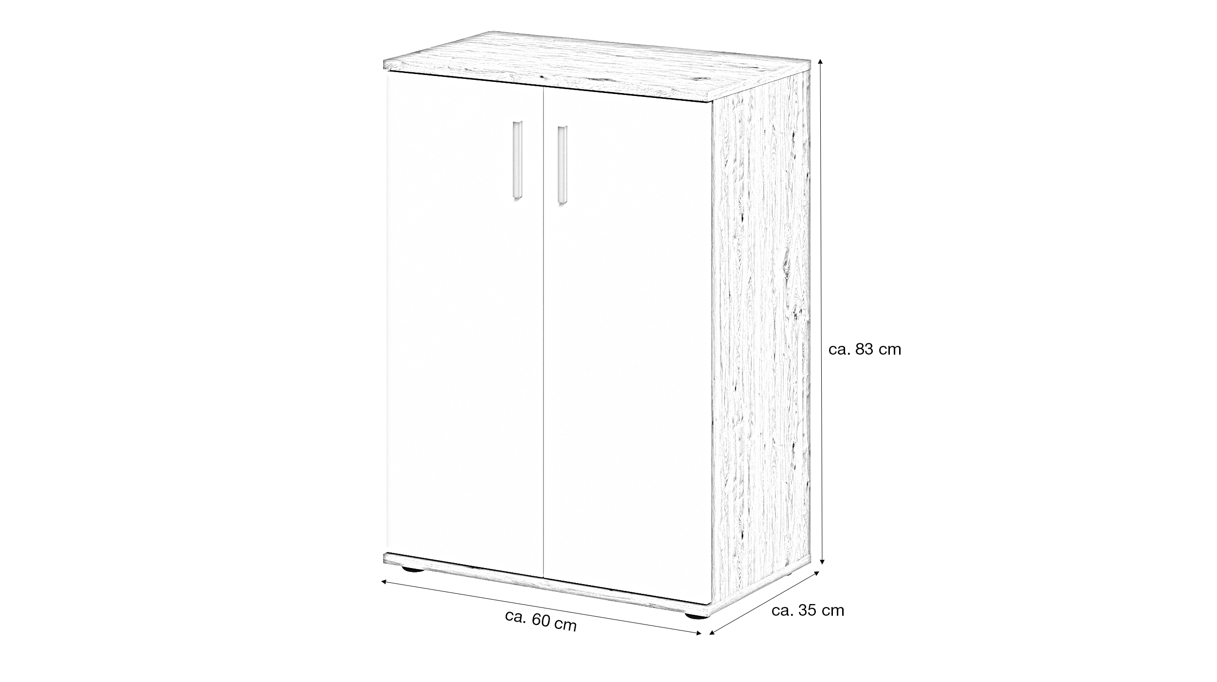 Kommode weiß Artisan Eiche 120 cm -2-türig - ALBATA