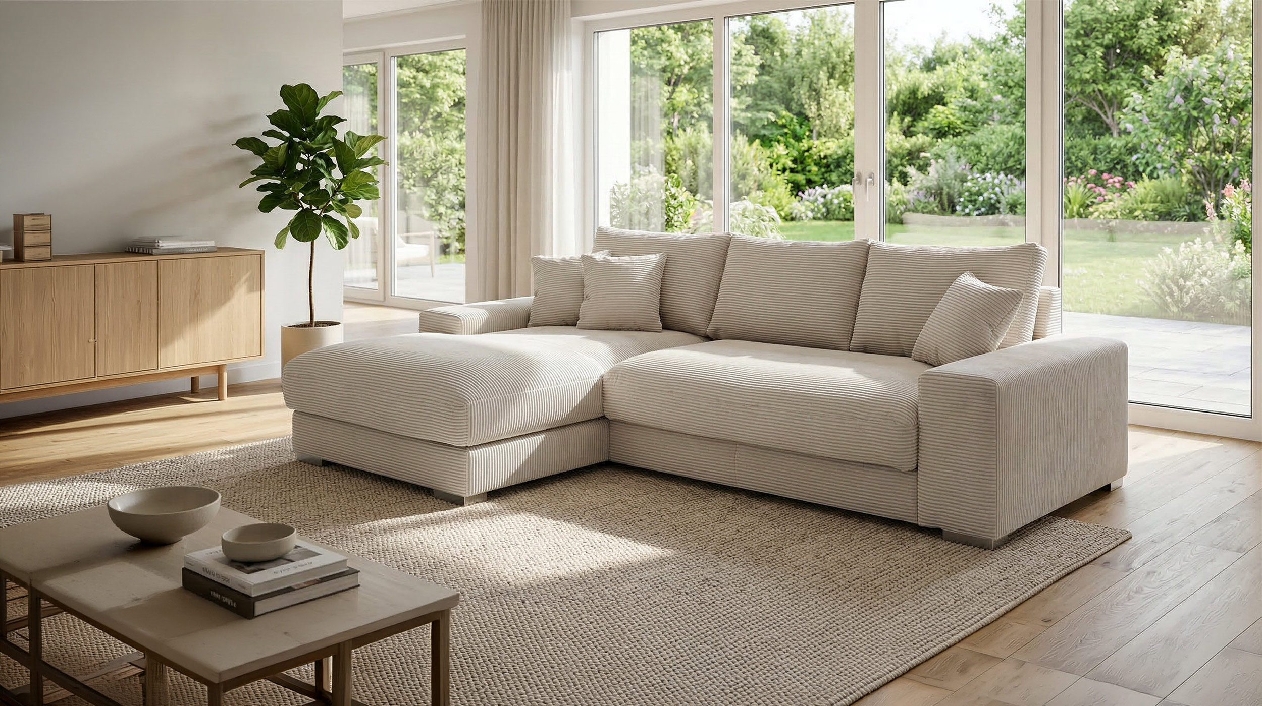 Ecksofa Cord beige 285 x 176 cm - OT links - SYDNEY