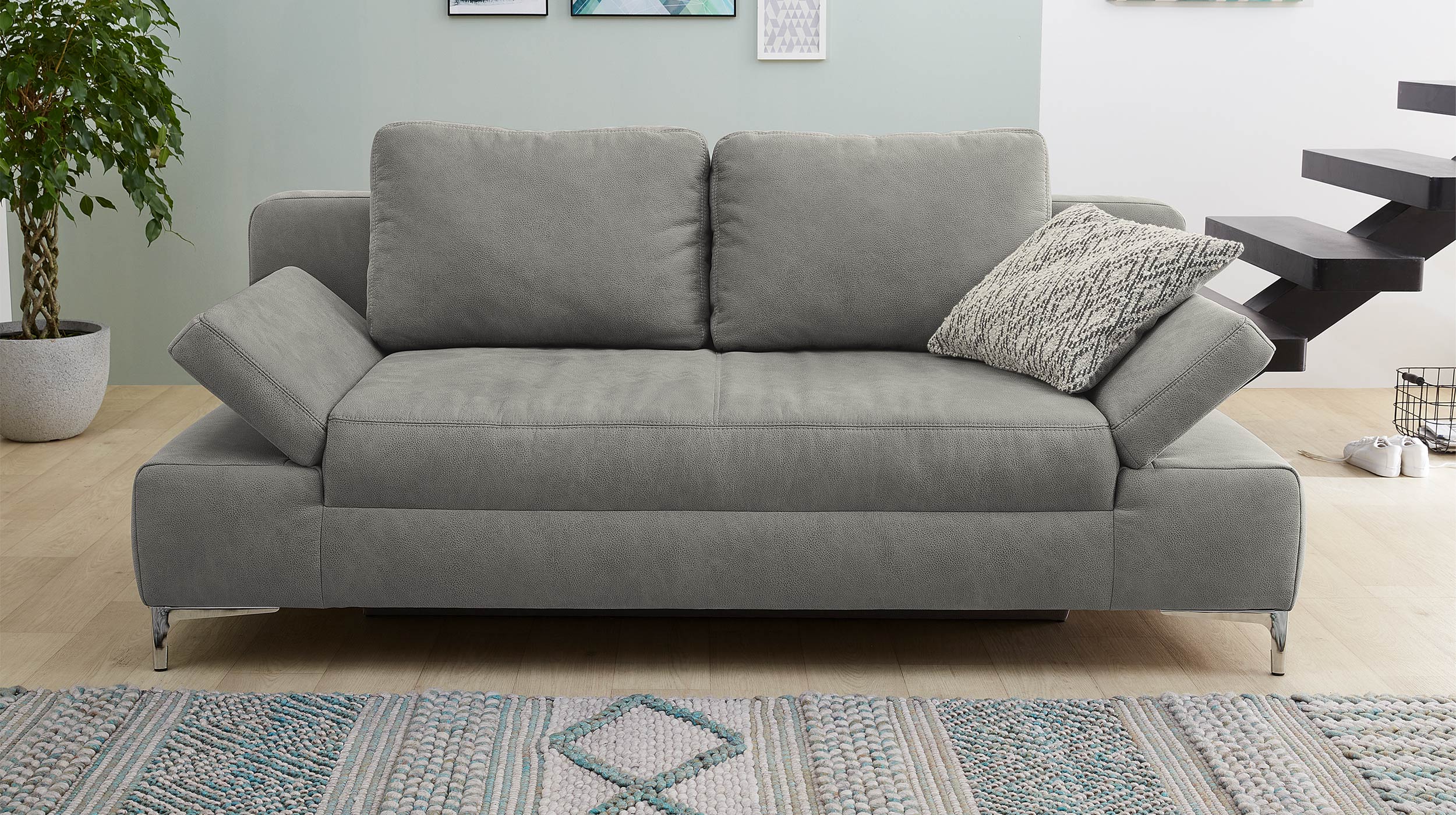 Schlafsofa grau Bettkasten ausziehbar 200 cm Federkern - JANO