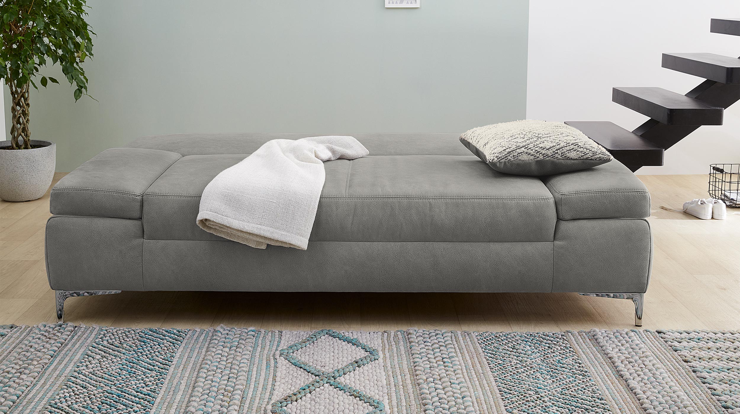 Schlafsofa grau Bettkasten ausziehbar 200 cm Federkern - JANO