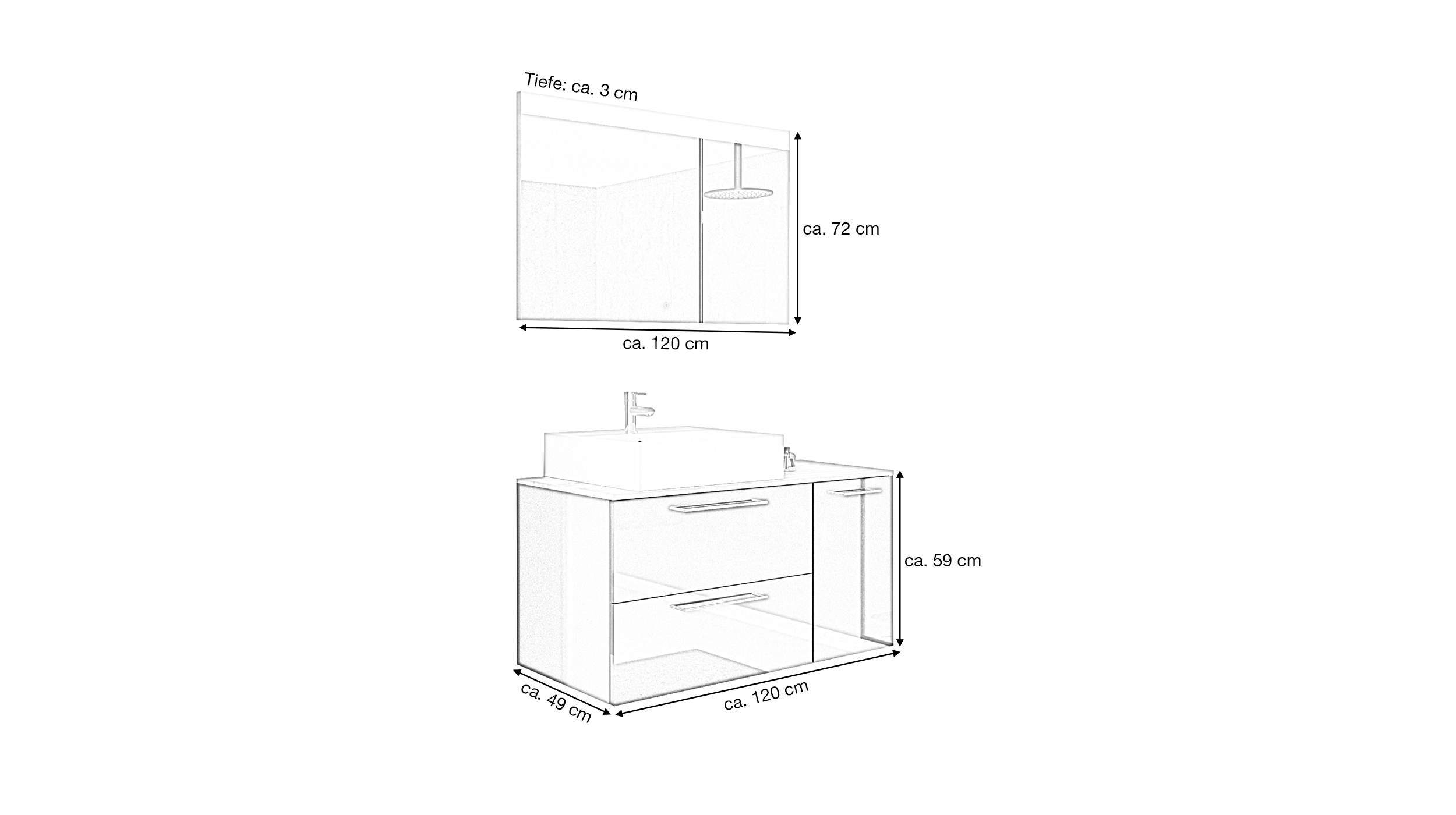 Badmöbel-Set grau hochglanz - 2 Teile - Waschtisch 120 cm - FRANKA