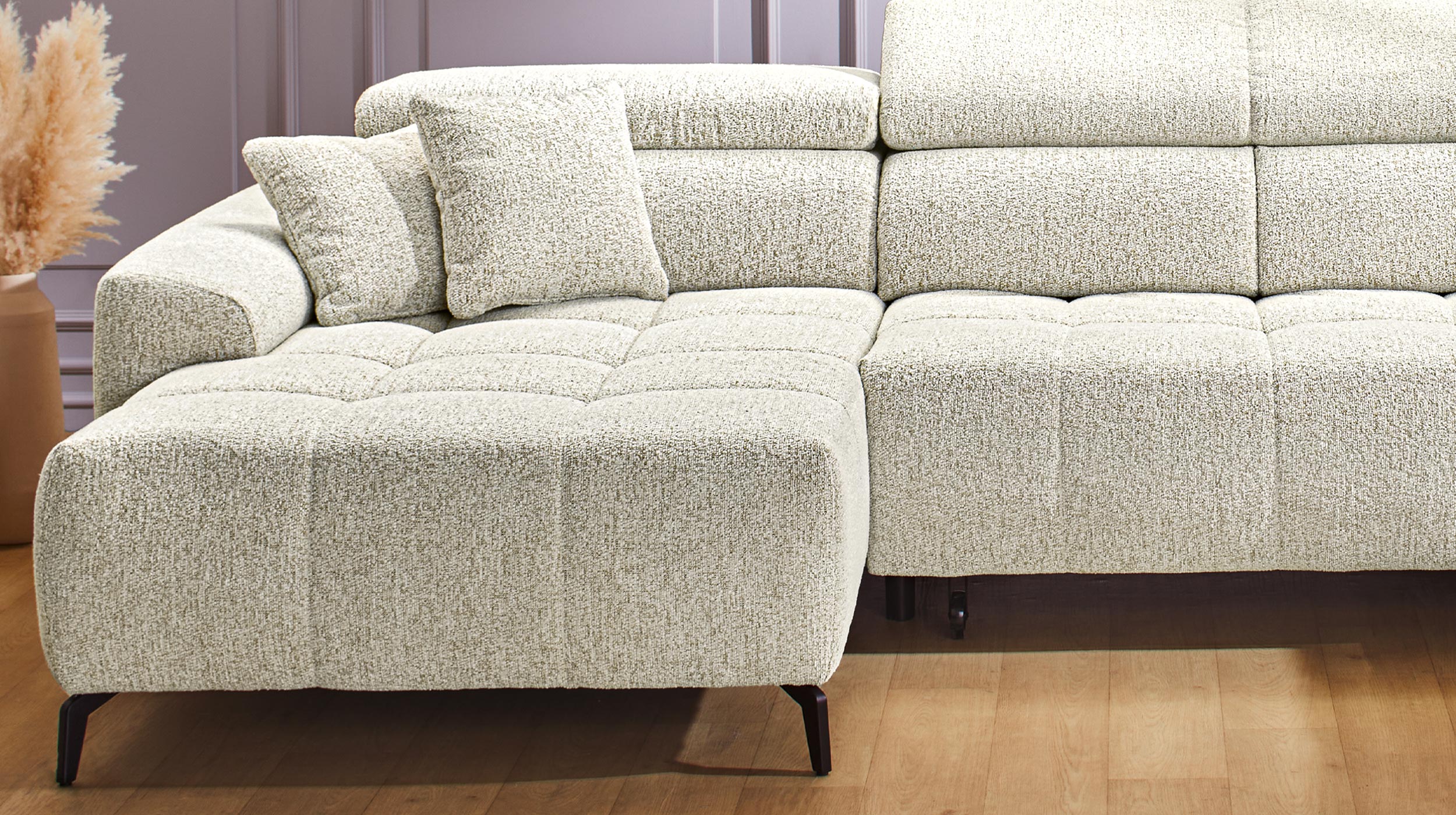 Wohnlandschaft beige elektrisch ausfahrbar 358 cm - ULTIMA