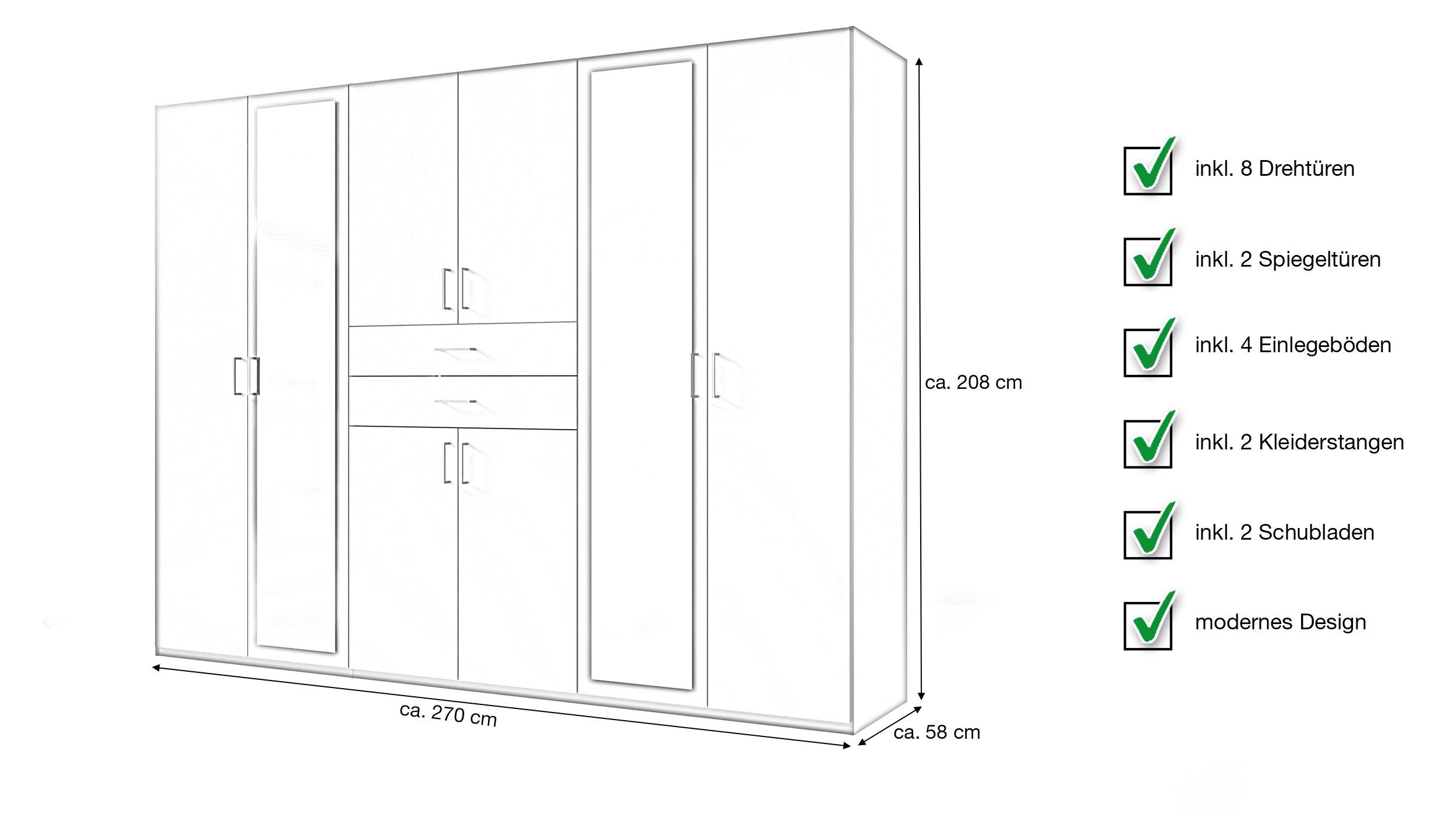 Kleiderschrank mit Spiegel - graphit - 270 cm - DILLINGEN